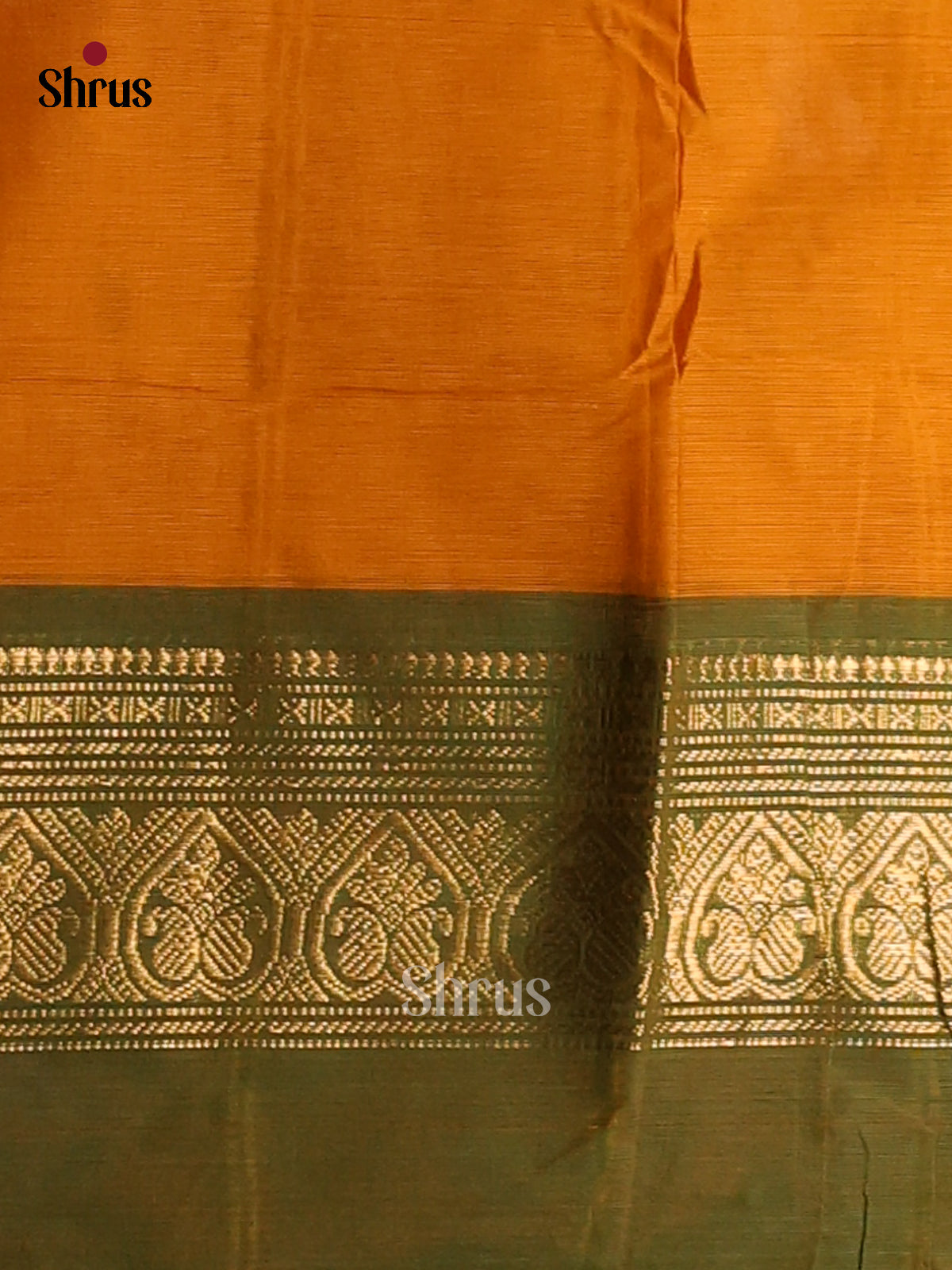 Classic Mustard & Green Chettinad Cotton Saree With Buttas & Zari Border - Shop on Shrus.com