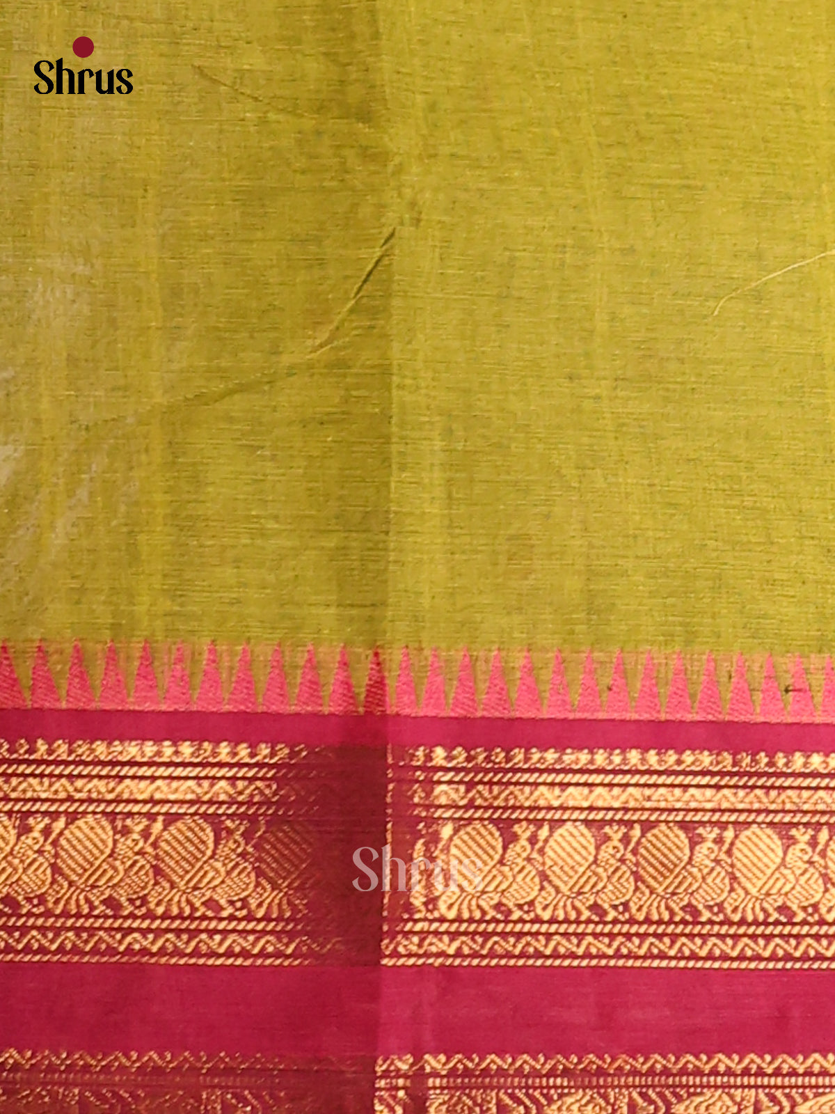 Timeless Lite Green Chettinad Cotton Saree with Maroon Zari Woven Border & Thread Buttas - Shop on Shrus.com