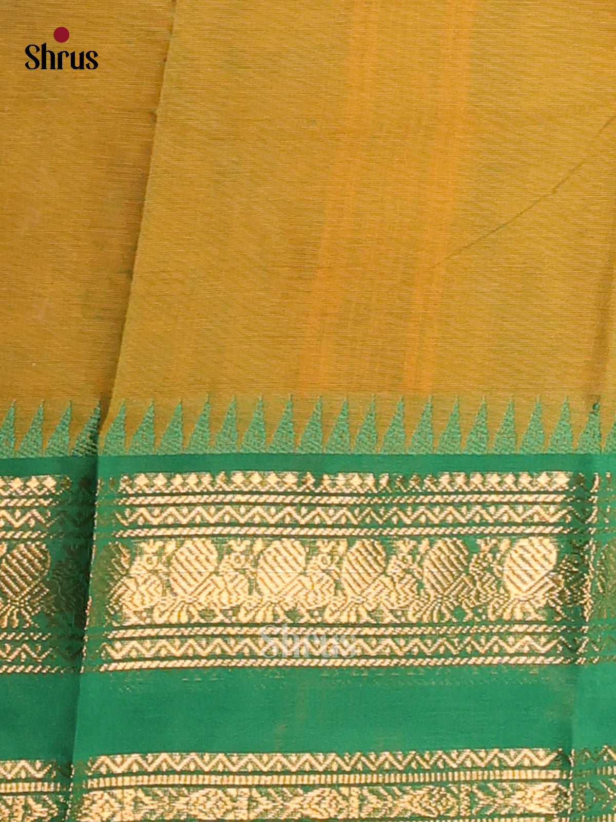 Pretty Mathulir Green Chettinad Cotton Saree with Buttas & Green Rettaipet Zari Border - Shop on Shrus.com