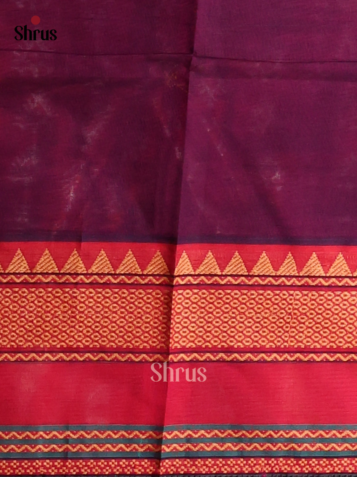 Violet Chettinad Cotton Saree with Thread Buttas & Red Zari Woven Border - Shop on Shrus.com