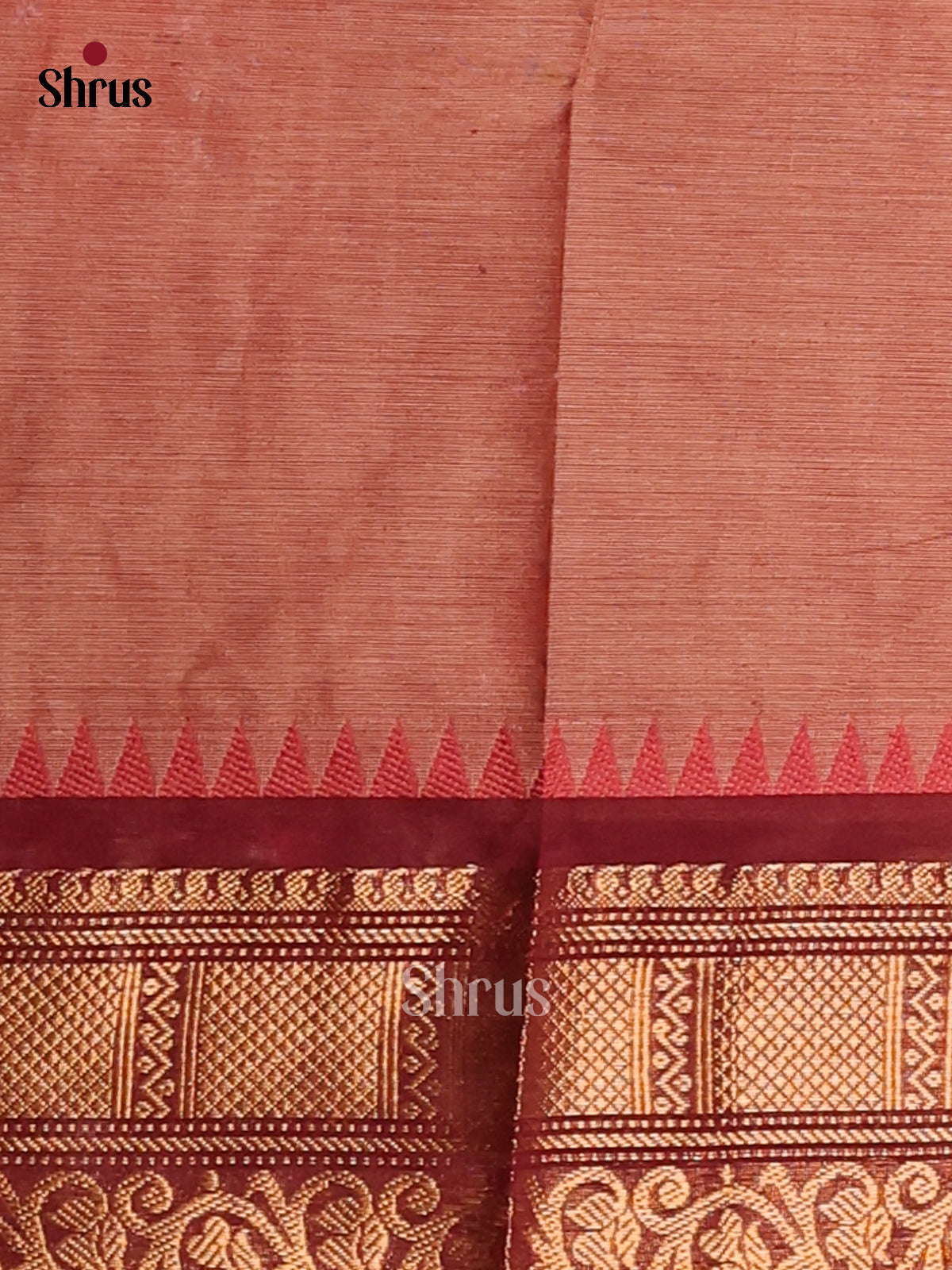 Earthy Brown Chettinad Cotton Saree with Maroon Zari Woven Border - Shop on Shrus.com