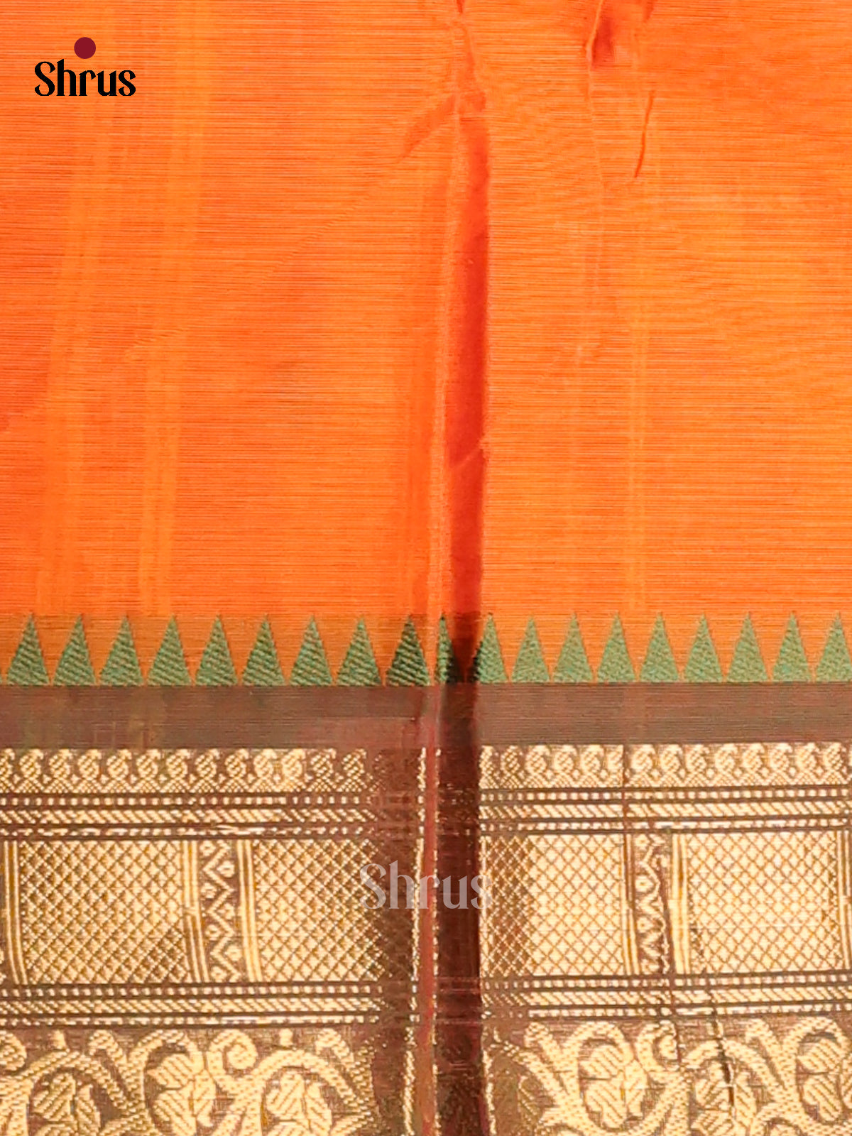 Chic Orange Chettinad Cotton Saree with Buttas & Green Zari Woven Border & Pallu - Shop on Shrus.com