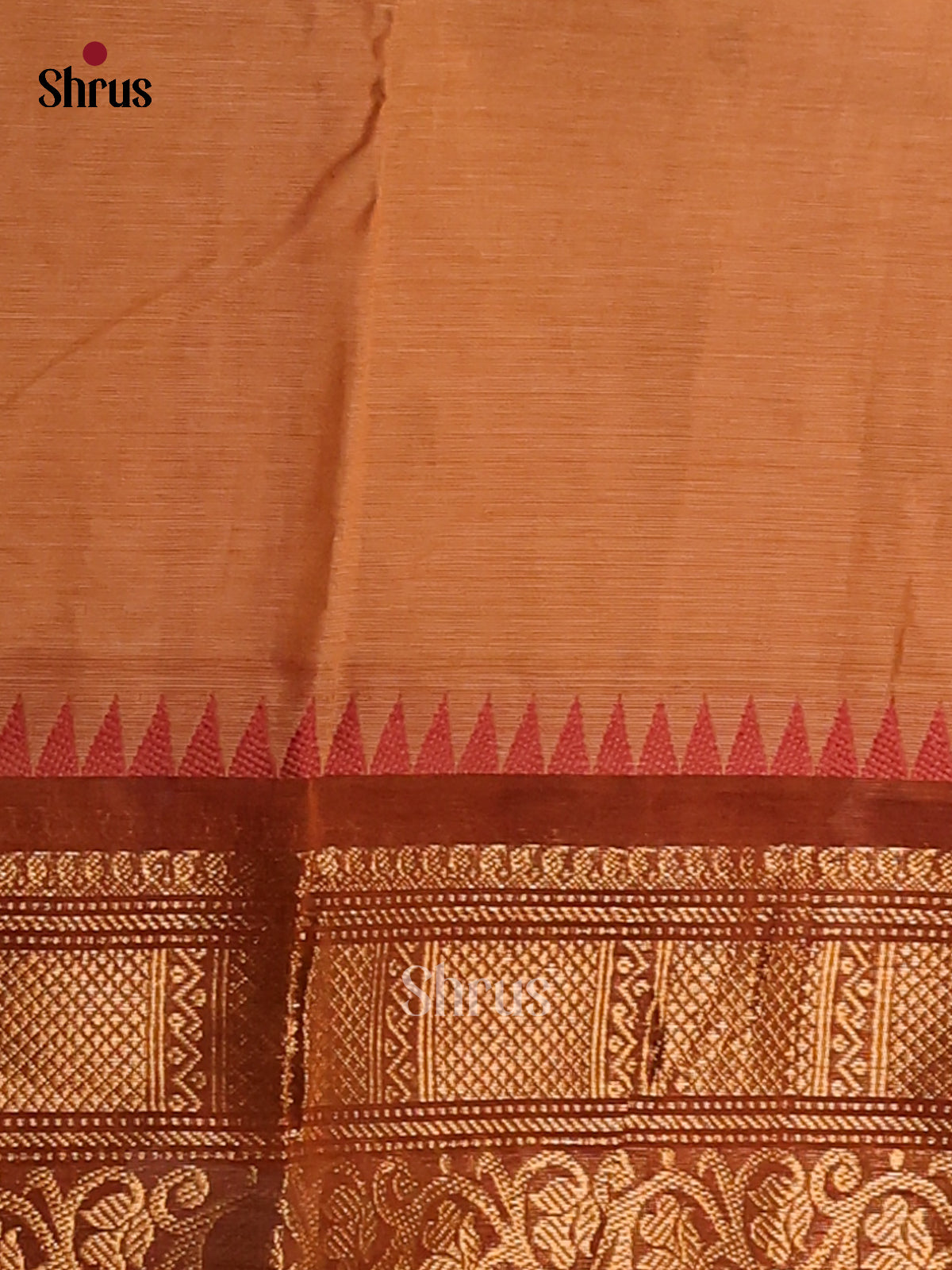 Elegant Brown Chettinad Cotton Saree with Zari Border & Thread Woven Buttas - Shop on Shrus.com