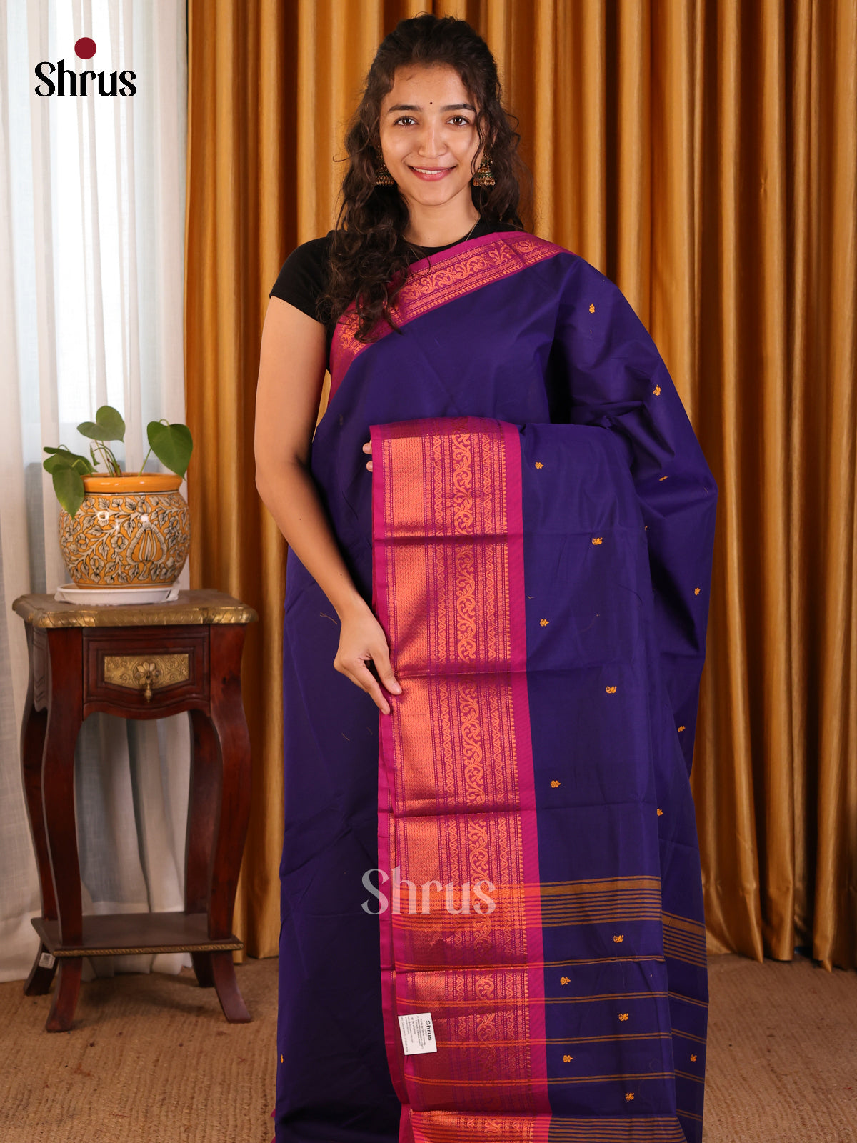Blue with Maroon - Chettinad Cotton Saree - Shop on Shrus.com