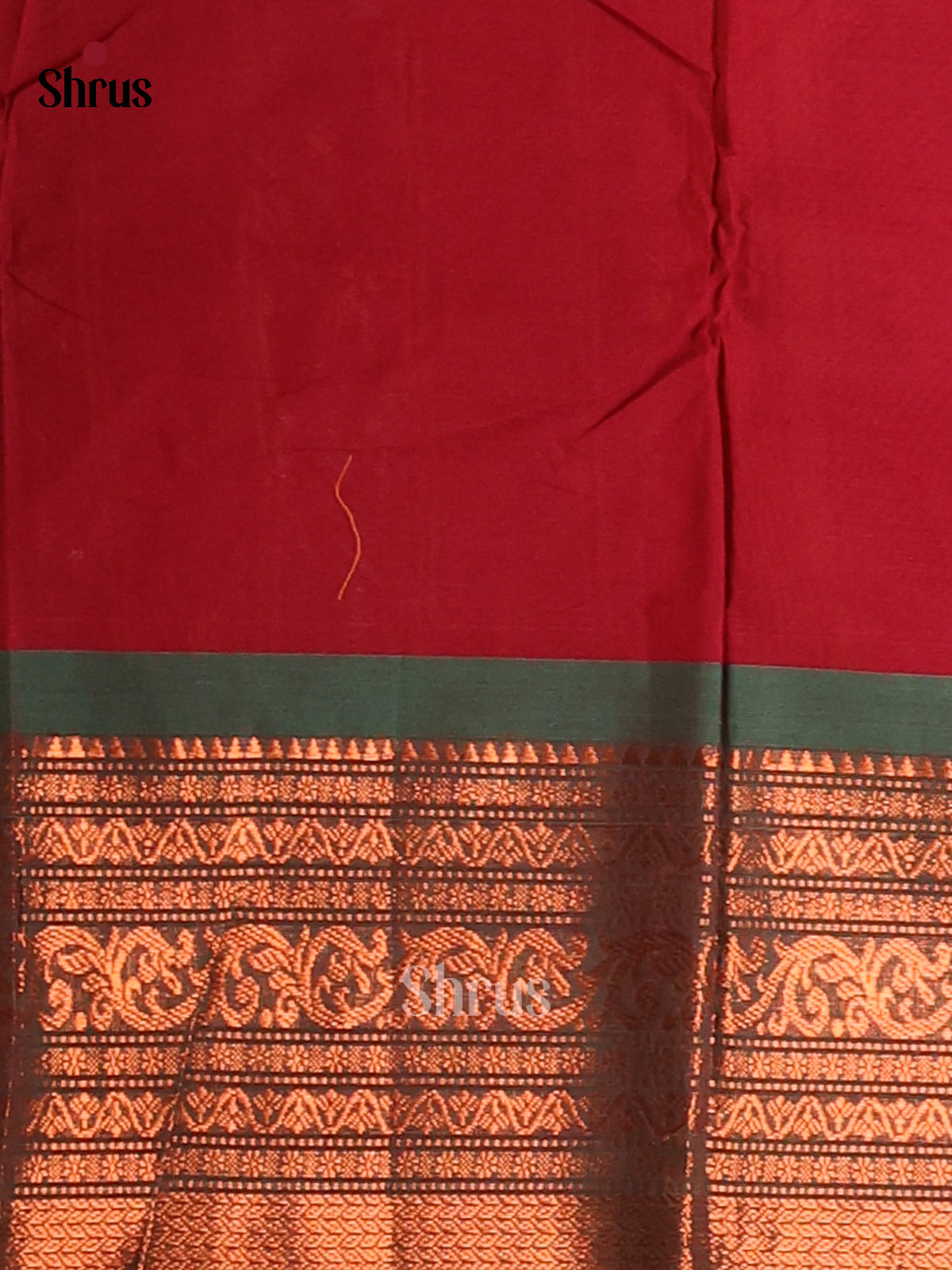 Chic Red & Green Chettinad Cotton Saree With Buttas & Zari Border - Shop on Shrus.com