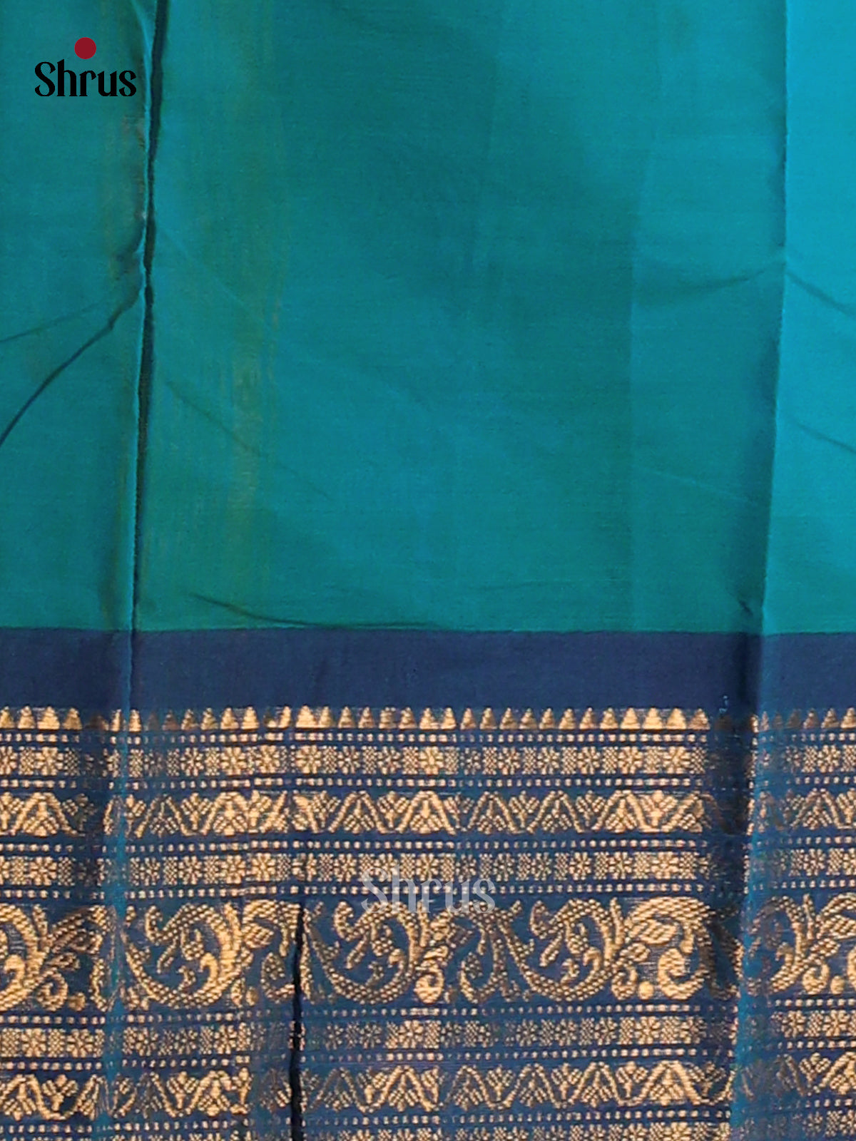 Enchanting Teal Chettinad Cotton Saree with Blue Zari Border & Self Pallu - Shop on Shrus.com