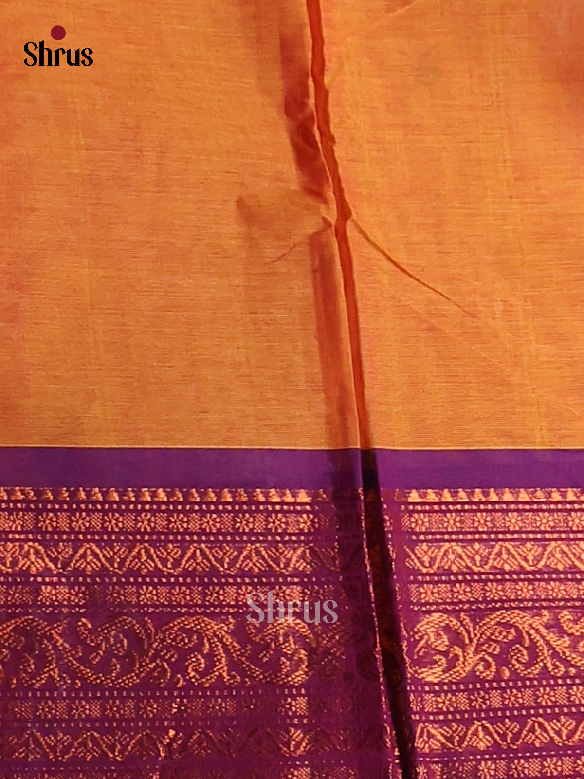 Charming Orange Chettinad Cotton Saree with thread buttas & Violet Zari Border - Shop on Shrus.com