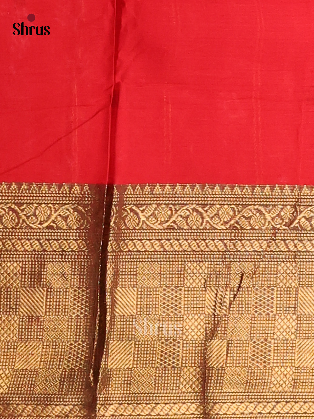 Pretty Red Chettinad Cotton Saree with Green Zari Border - Shop on Shrus.com