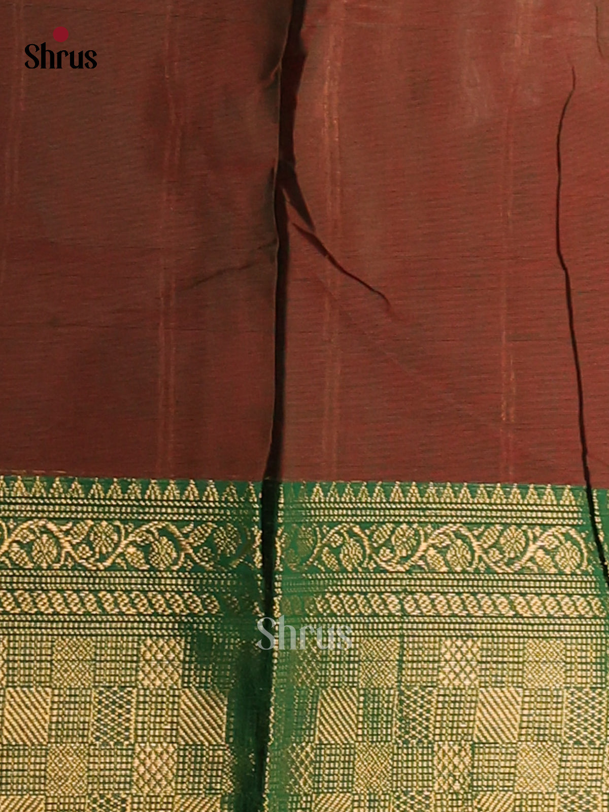 Brown Chettinad Cotton Saree with Thread Woven Buttas & Green Zari Border - Shop on Shrus.com