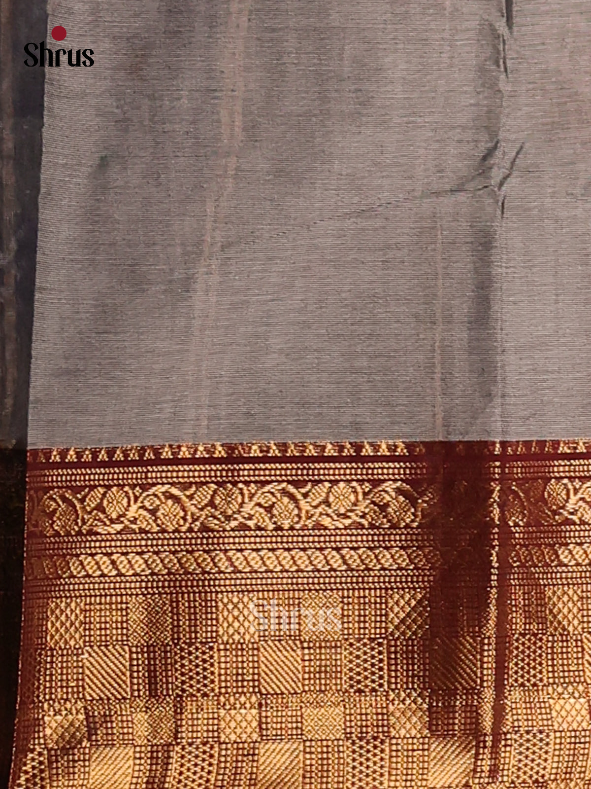 Beautiful Grey Chettinad Saree with Plain Body & Maroon Zari Border - Shop on Shrus.com