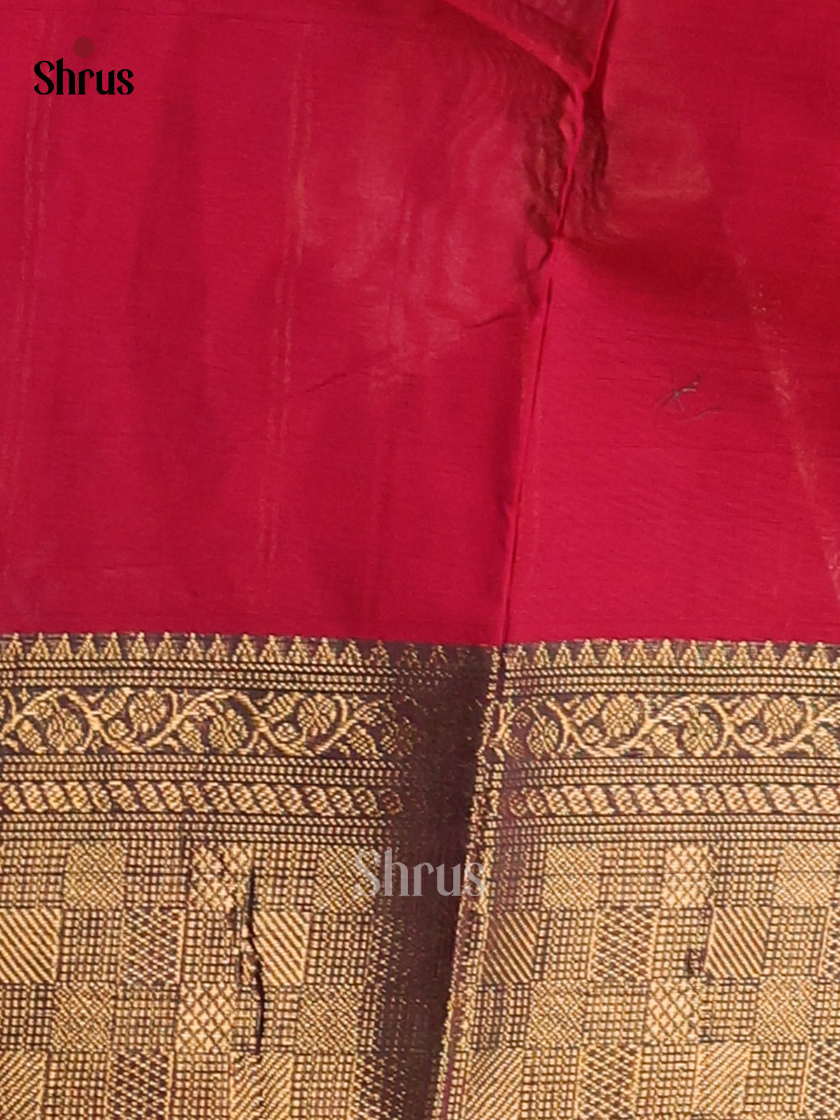 Fiery Red Chettinad Cotton Saree with Green Zari Woven Border & Thread buttas - Shop on Shrus.com