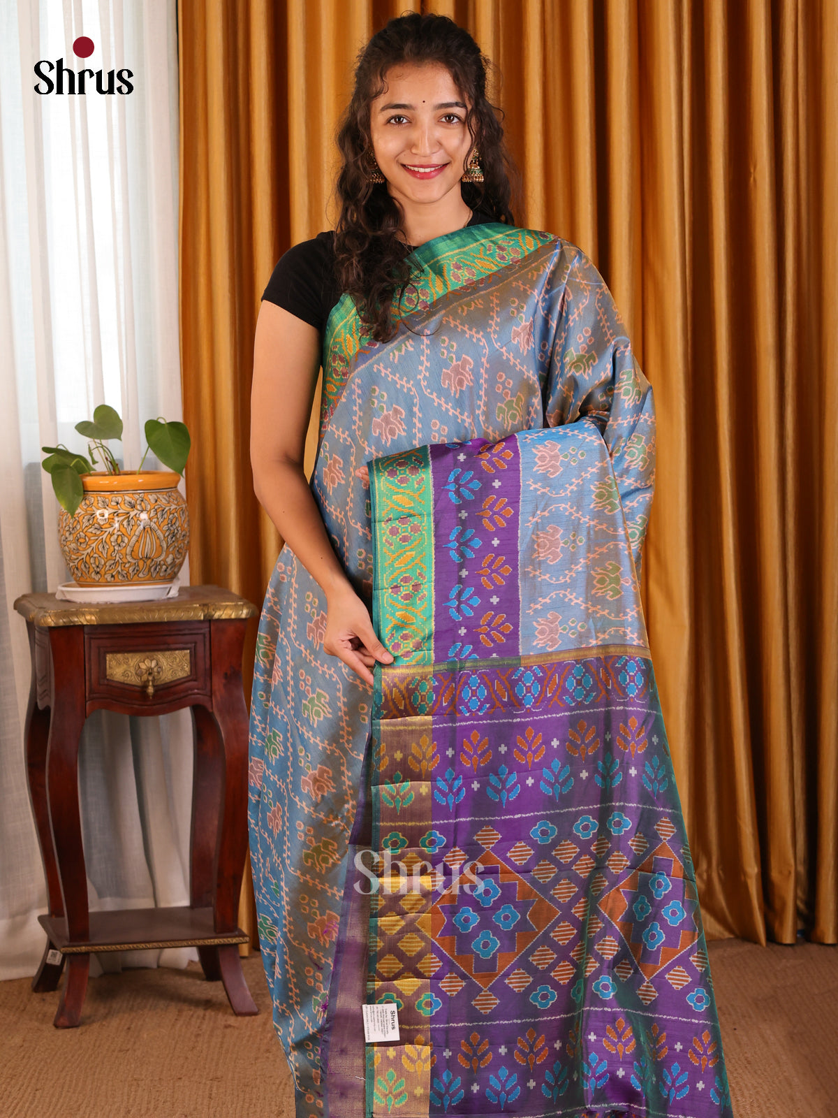 Blue & Purple - Semi Patola Saree - Shop on Shrus.com