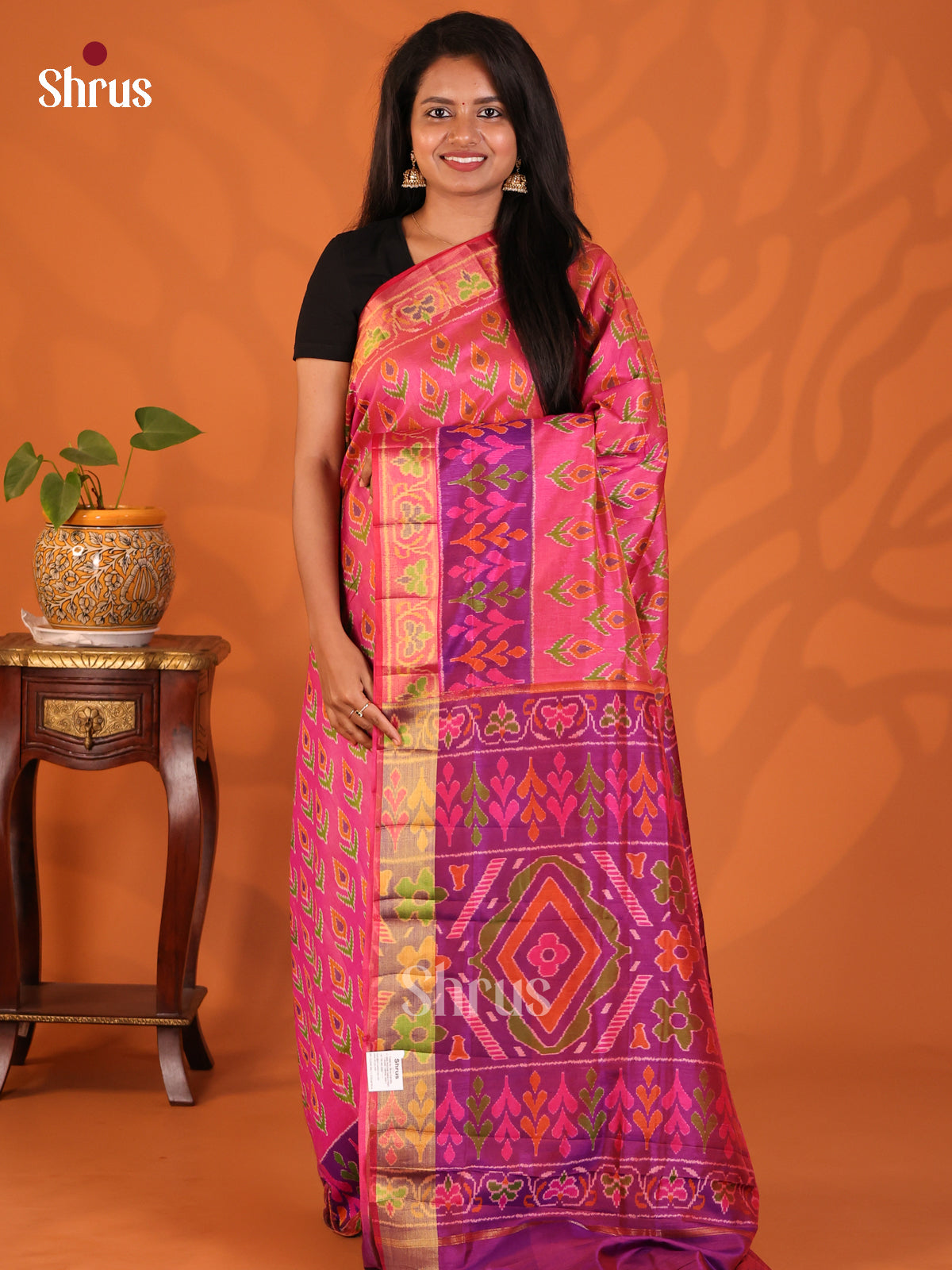 Pink with Purple - Semi Patola Saree - Shop on Shrus.com
