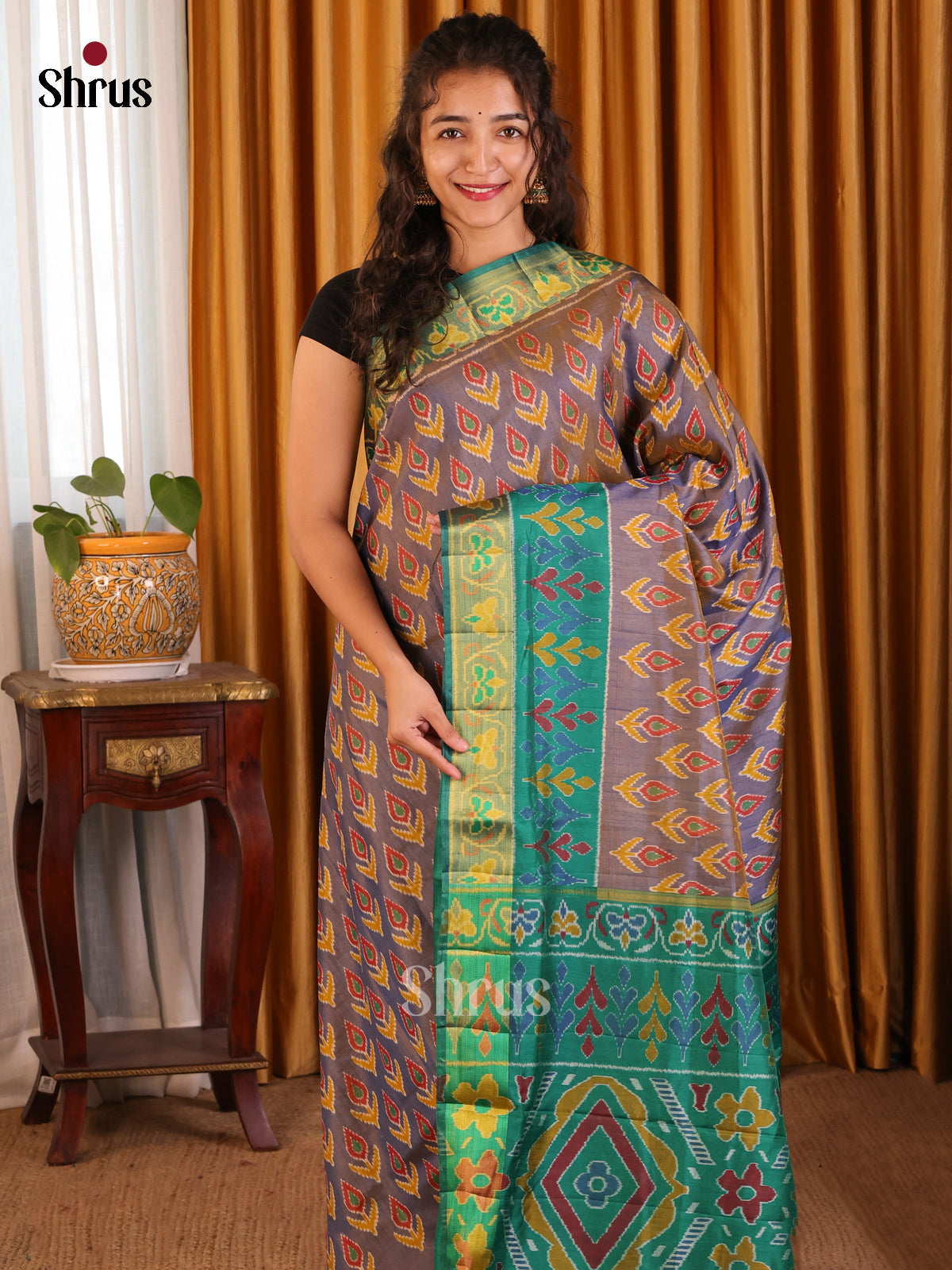 Purple with Green- Semi Patola Saree - Shop on Shrus.com