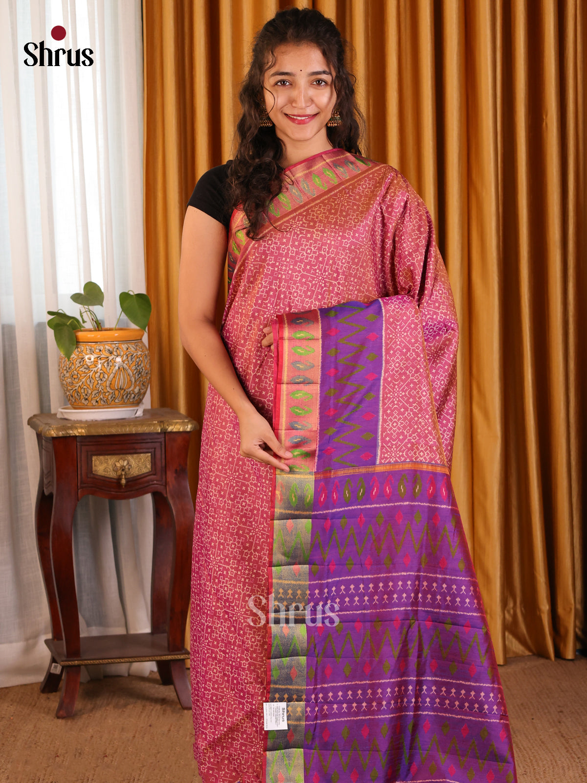 Pink with Purple - Semi Patola Saree - Shop on Shrus.com