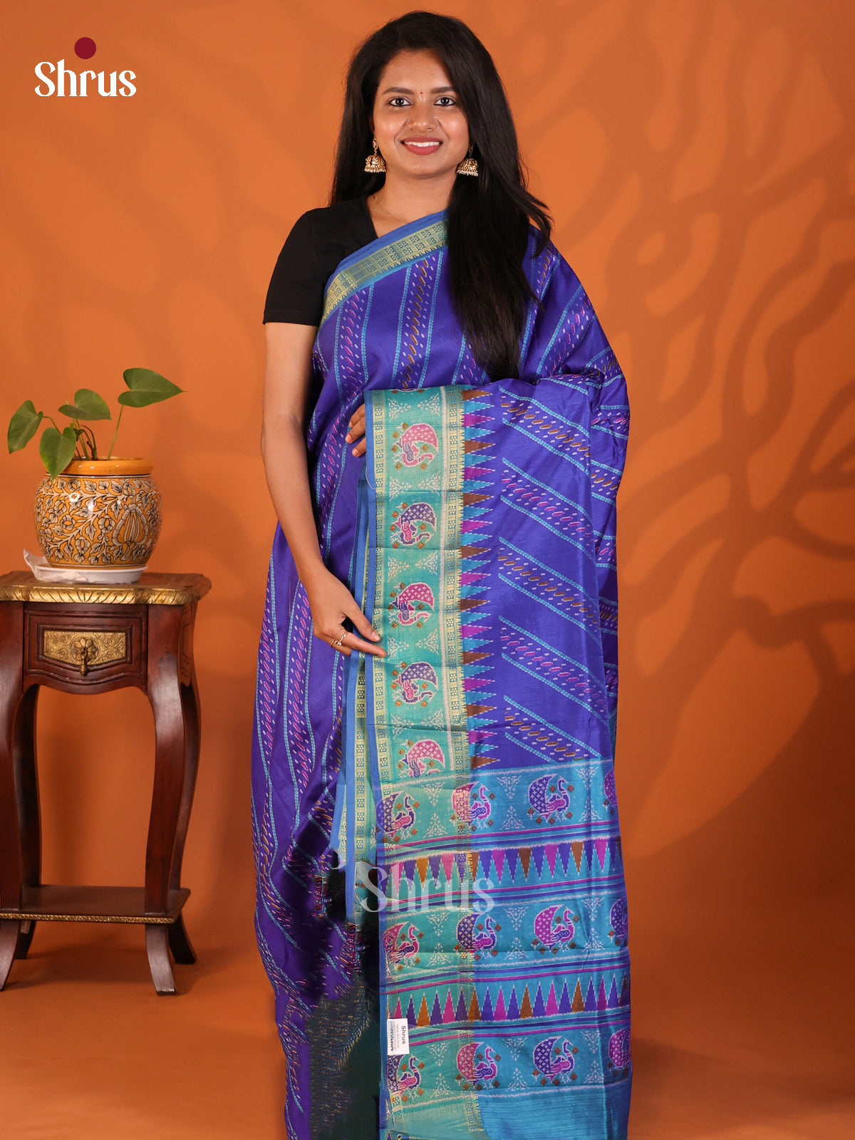 Blue with Teal - Semi Patola Saree - Shop on Shrus.com