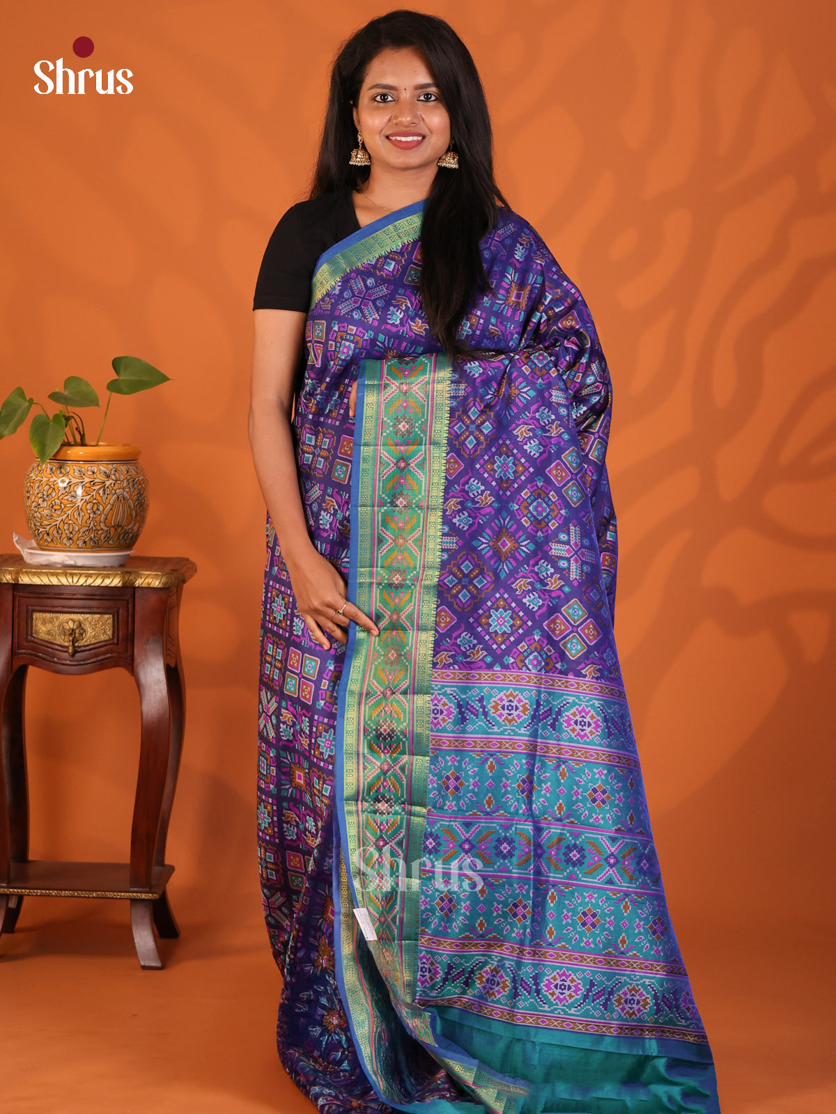 Purple with Blue - Semi Patola Saree - Shop on Shrus.com
