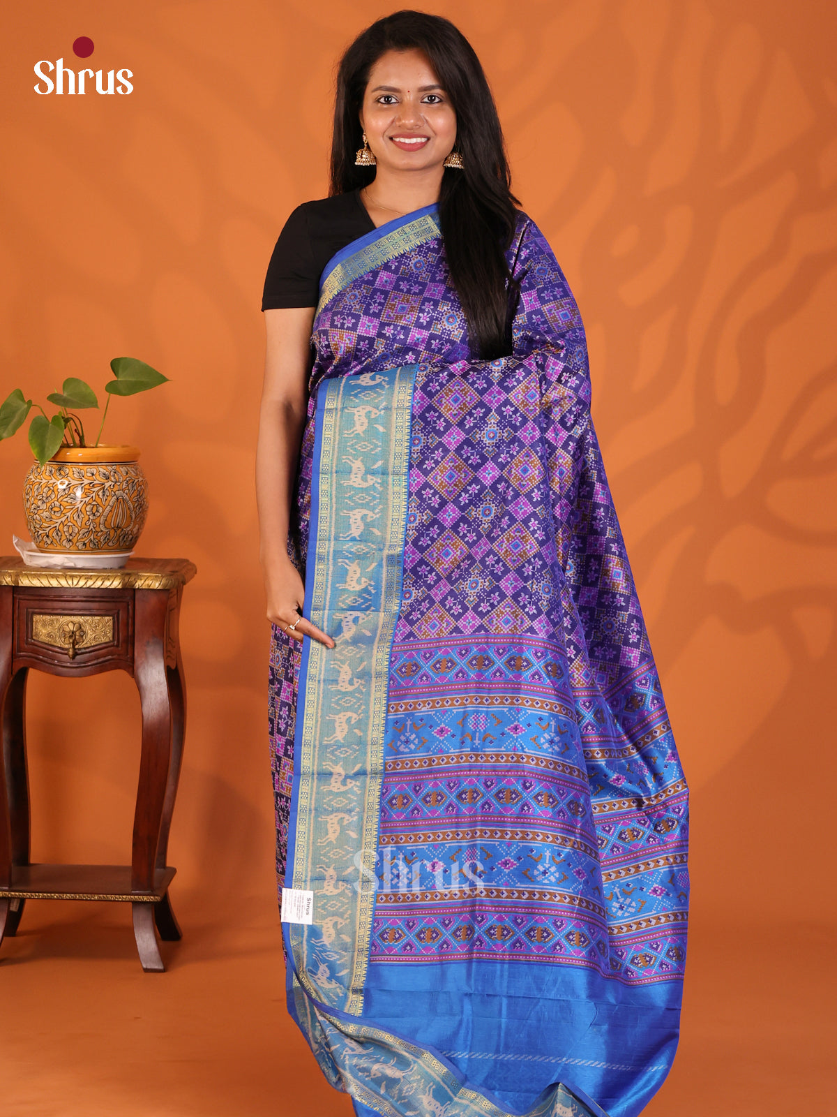 Purple with Blue - Semi Patola Saree - Shop on Shrus.com