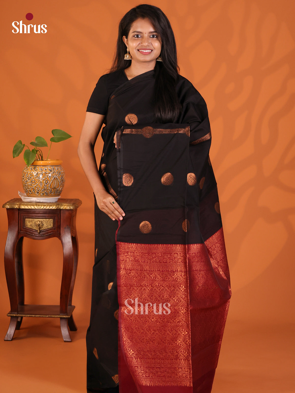 Black & Maroon - Semi Silkcotton Saree - Shop on Shrus.com
