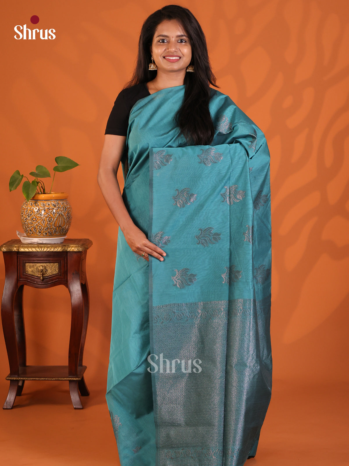 Green- Semi Silkcotton Saree - Shop on Shrus.com