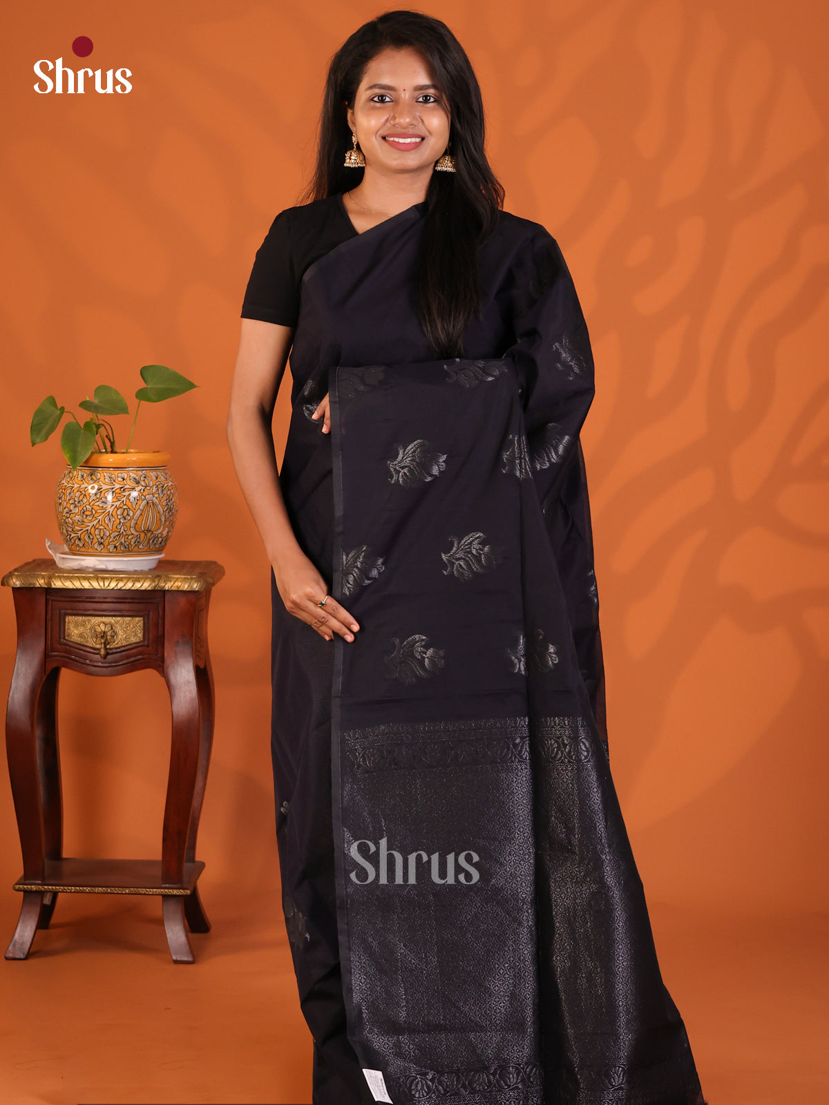 Black - Semi Silkcotton Saree - Shop on Shrus.com