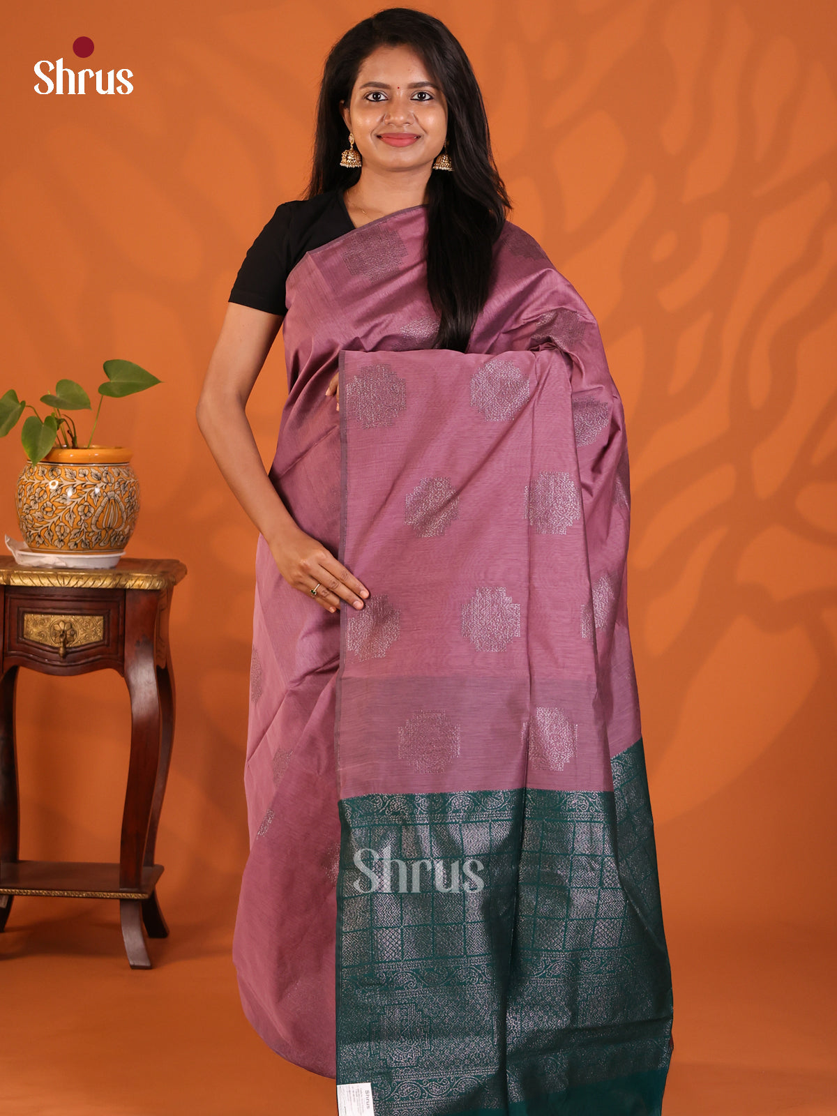 Onion Pink & Green - Semi Silkcotton Saree - Shop on Shrus.com