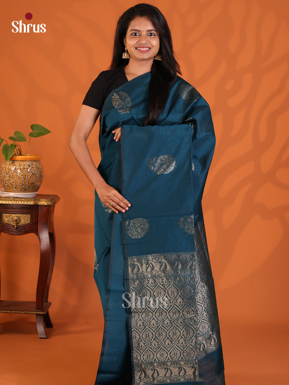Blue - Semi Silkcotton Saree - Shop on Shrus.com