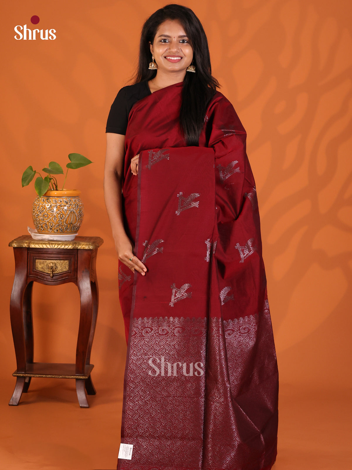 Maroon - Semi Silkcotton Saree - Shop on Shrus.com