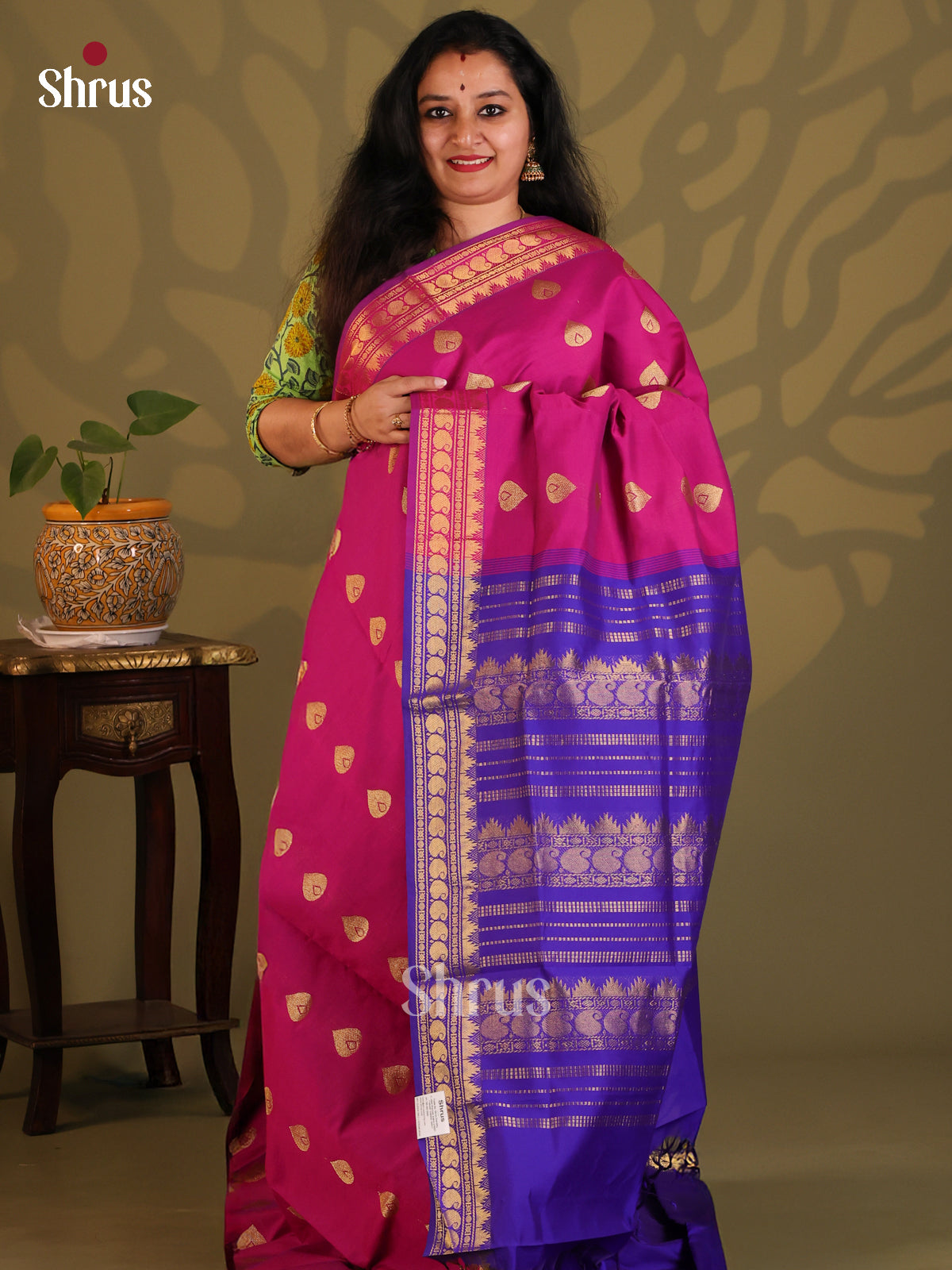 Majenta with Blue - Silkcotton-halfpure Saree