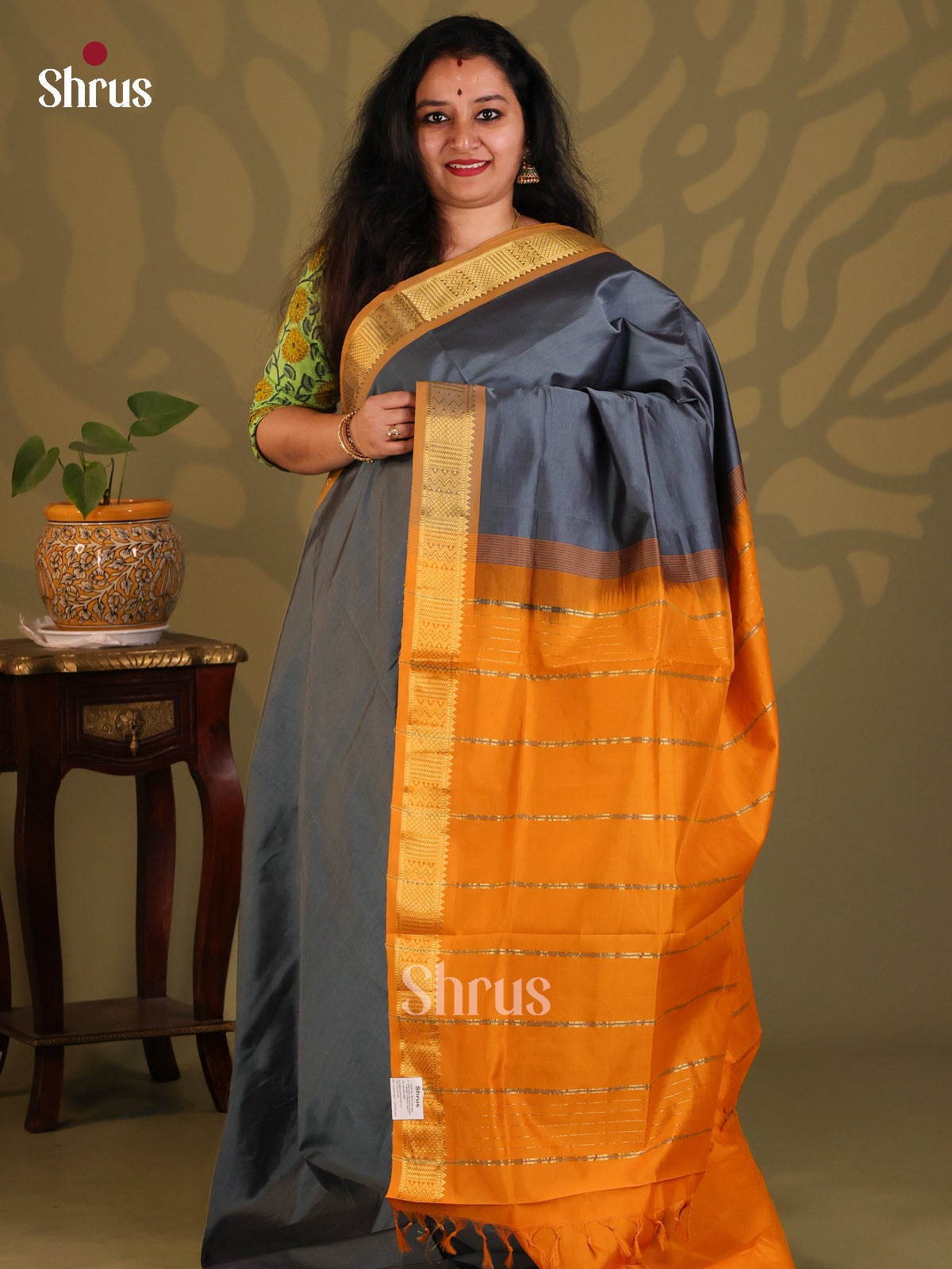 Black with Brick - Silkcotton-halfpure Saree - Shop on Shrus.com