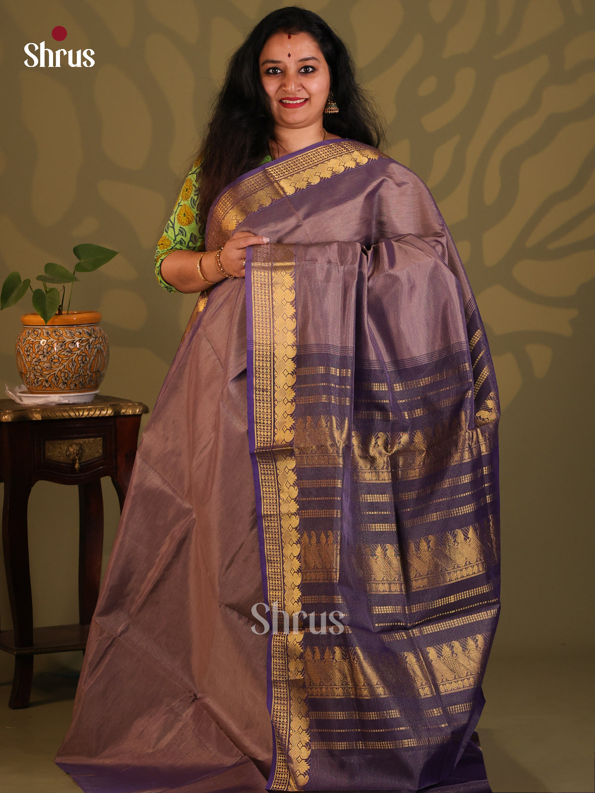 Violet With Blue - Silkcotton-halfpure Saree - Shop on Shrus.com
