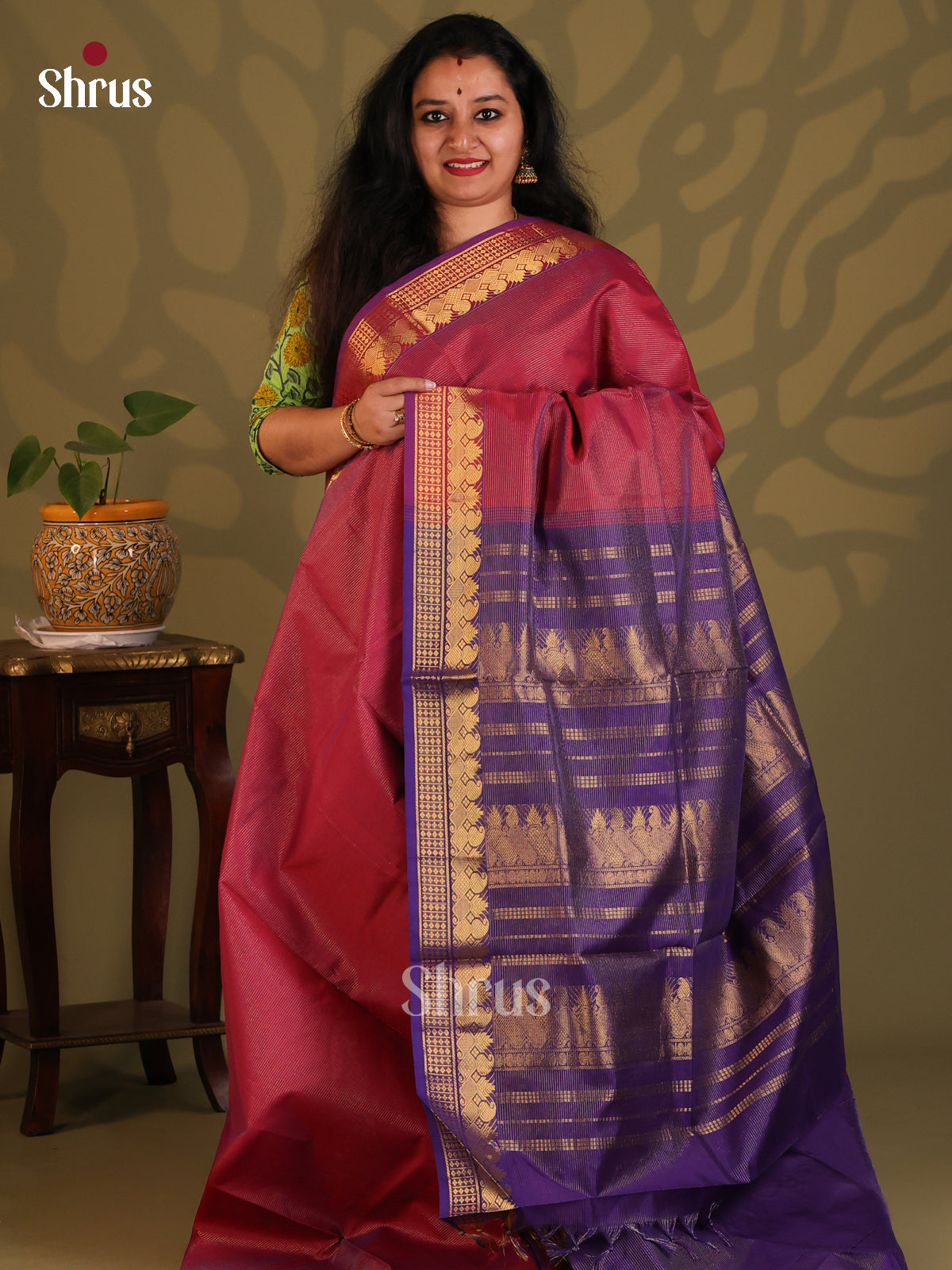 Maroon with Blue - Silkcotton-halfpure Saree - Shop on Shrus.com
