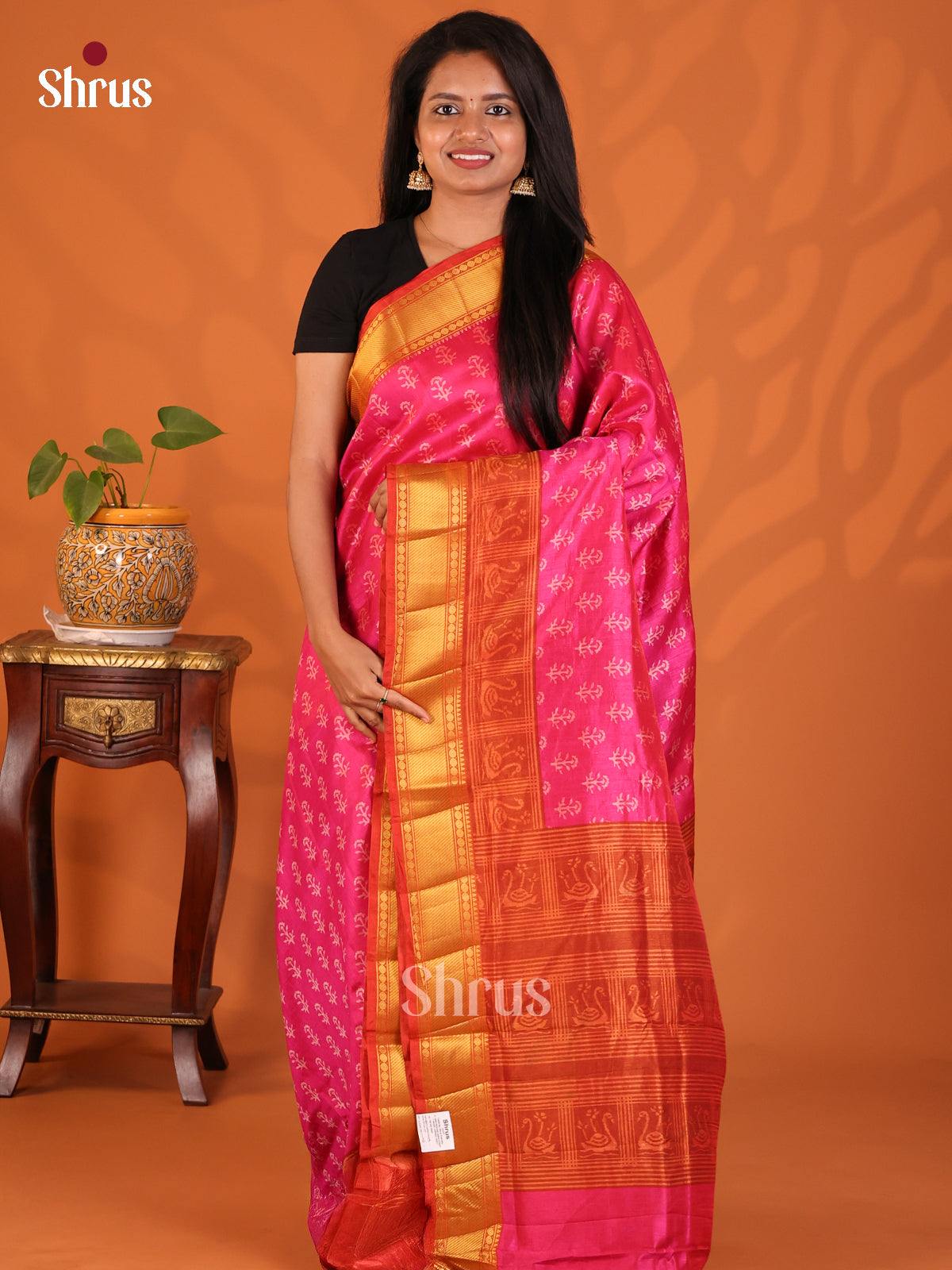Pink with Orange - Semi Patola Saree - Shop on Shrus.com