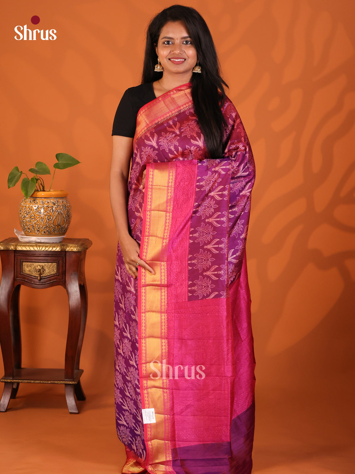 Purple with Pink - Semi Patola Saree - Shop on Shrus.com