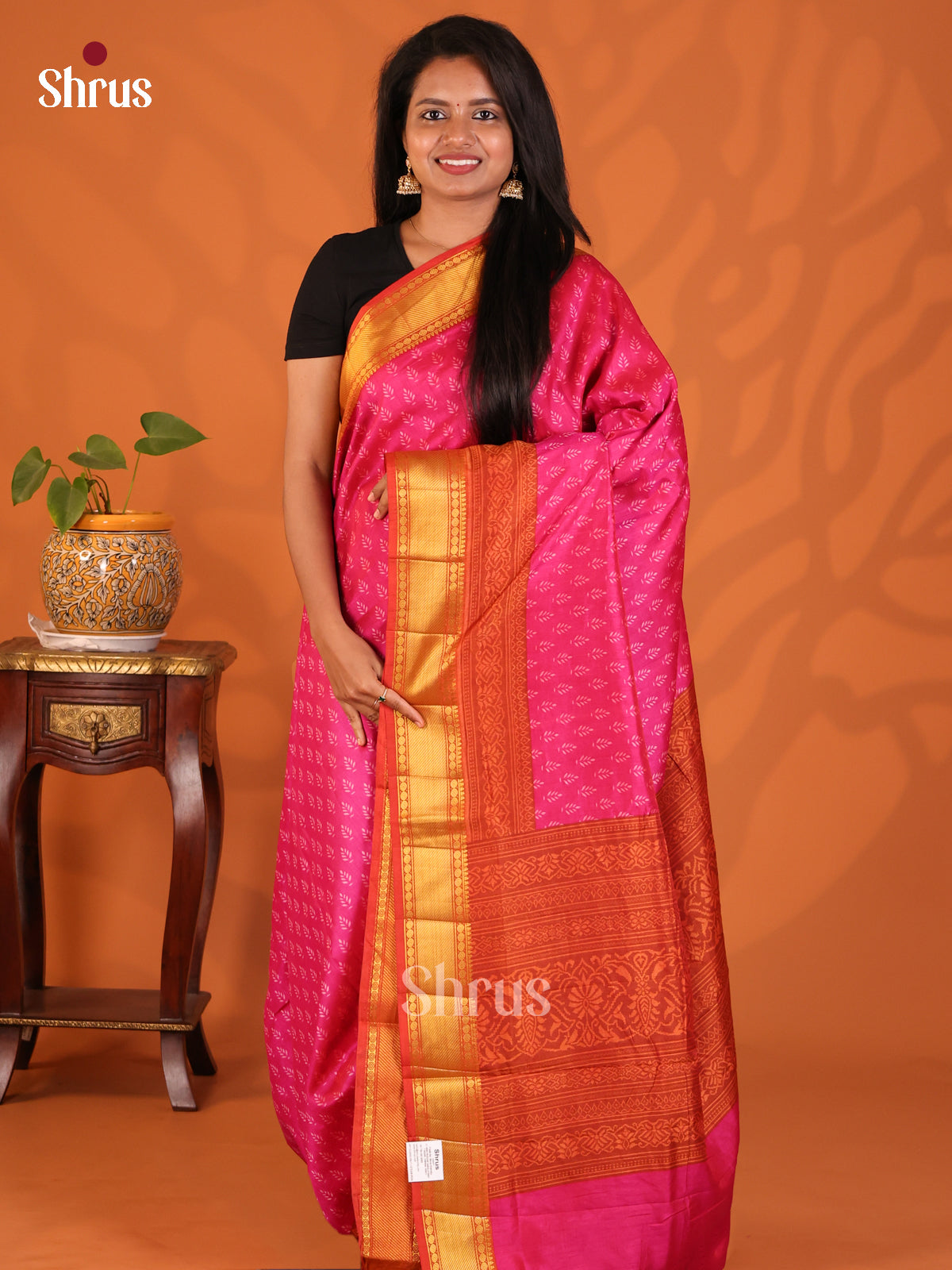 Pink with Orange - Semi Patola Saree - Shop on Shrus.com