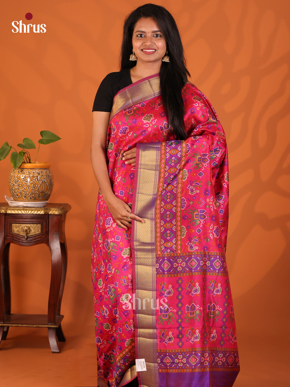 Pink with Purple - Semi Patola Saree - Shop on Shrus.com