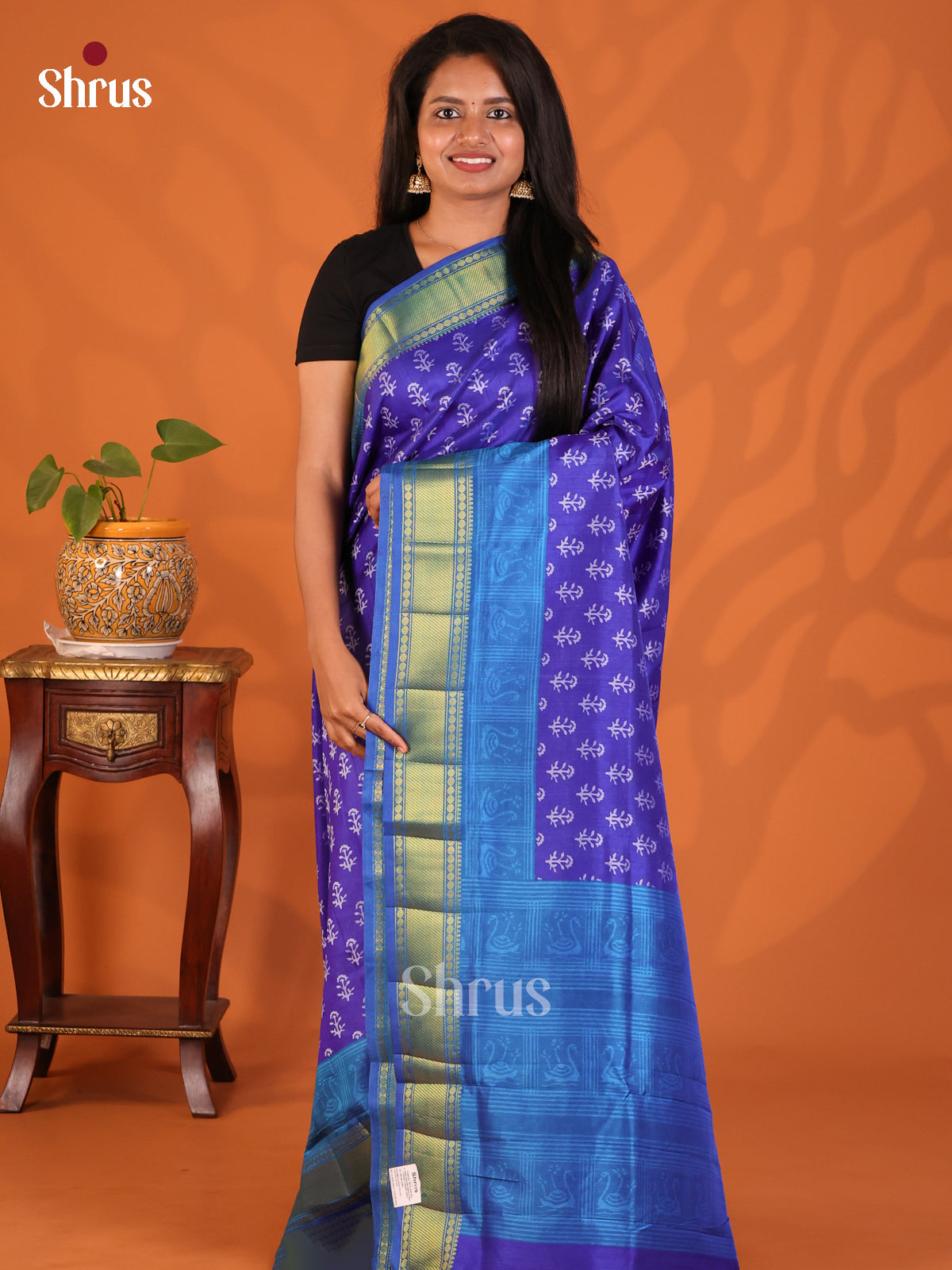 Blue & Teal - Semi Patola Saree - Shop on Shrus.com