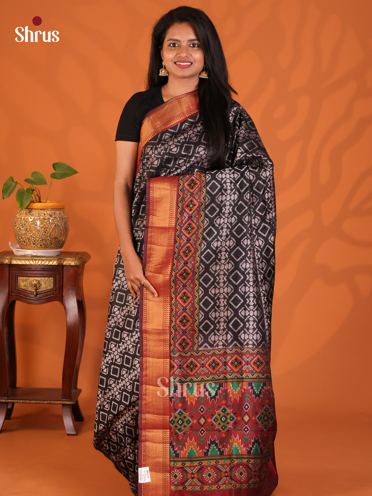 black & Maroon - Semi Patola Saree - Shop on Shrus.com