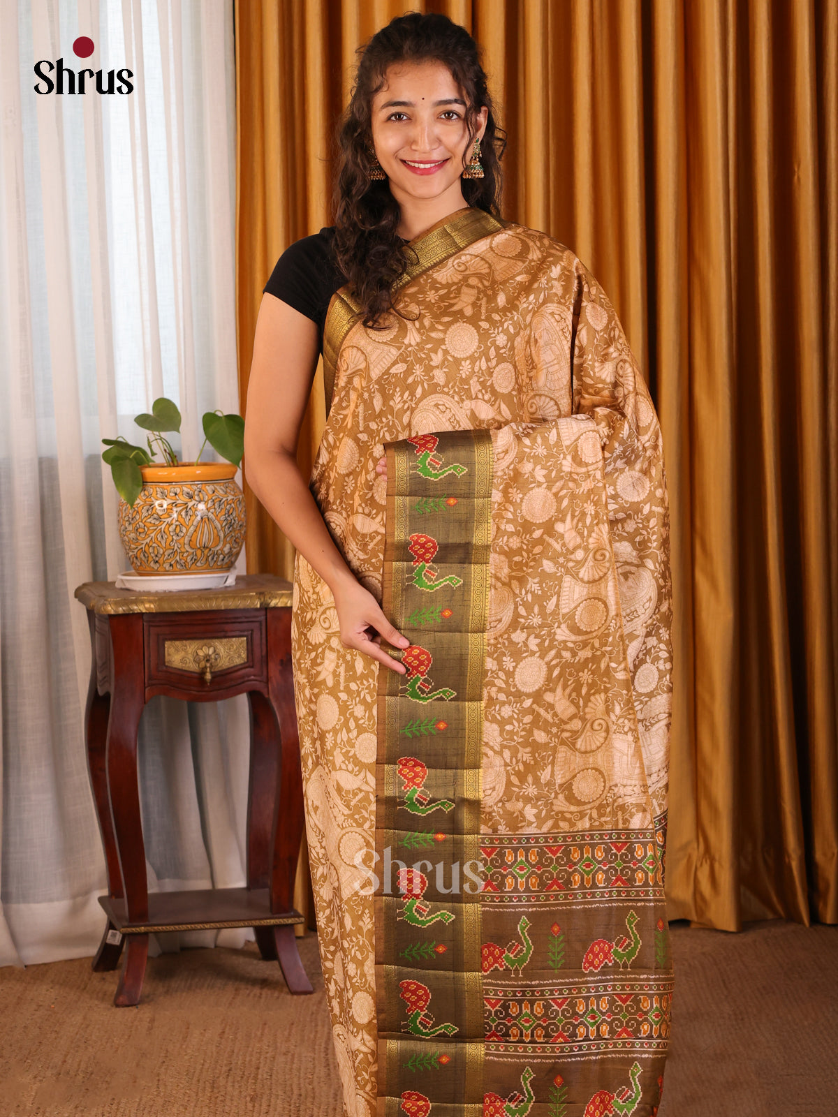 Brown- Semi Patola Saree - Shop on Shrus.com