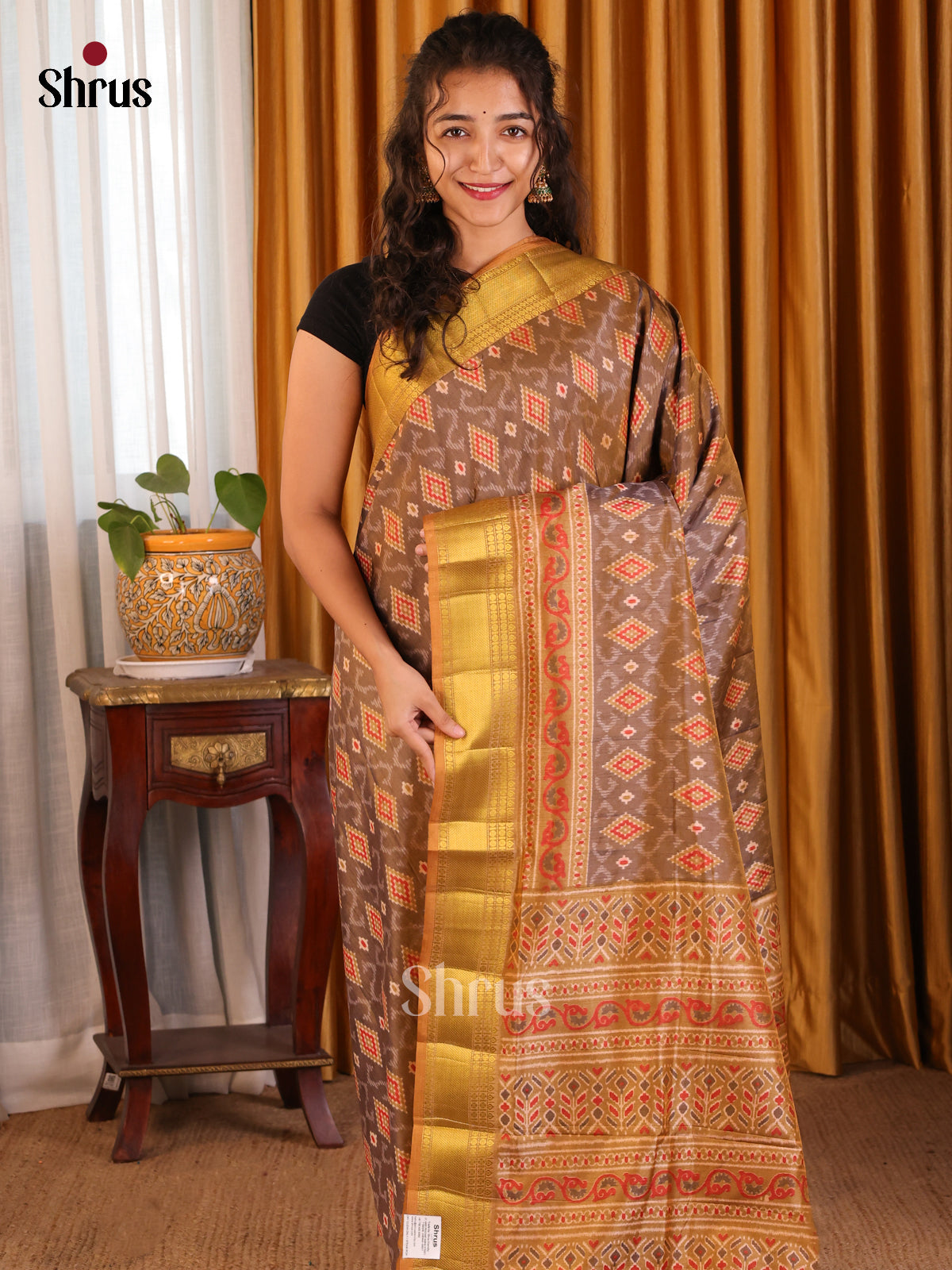 Brown- Semi Patola Saree - Shop on Shrus.com