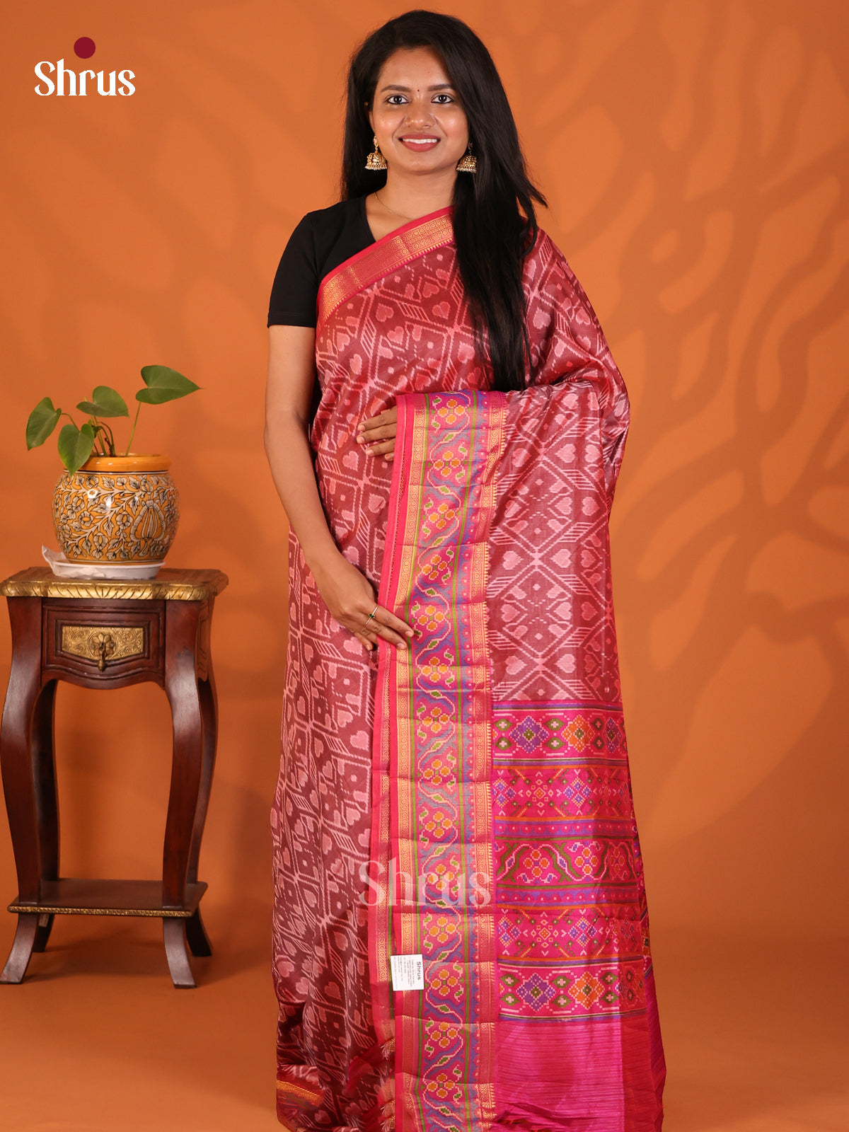 Maroon & Pink - Semi Patola Saree - Shop on Shrus.com