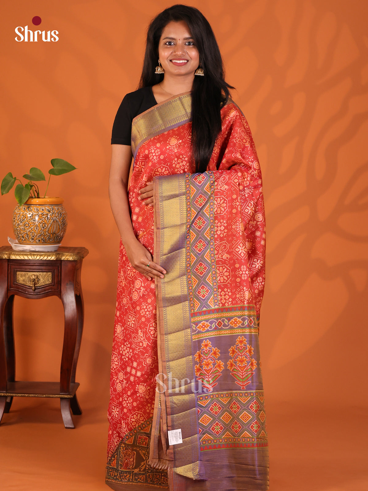 Red with Purple - Semi Patola Saree - Shop on Shrus.com