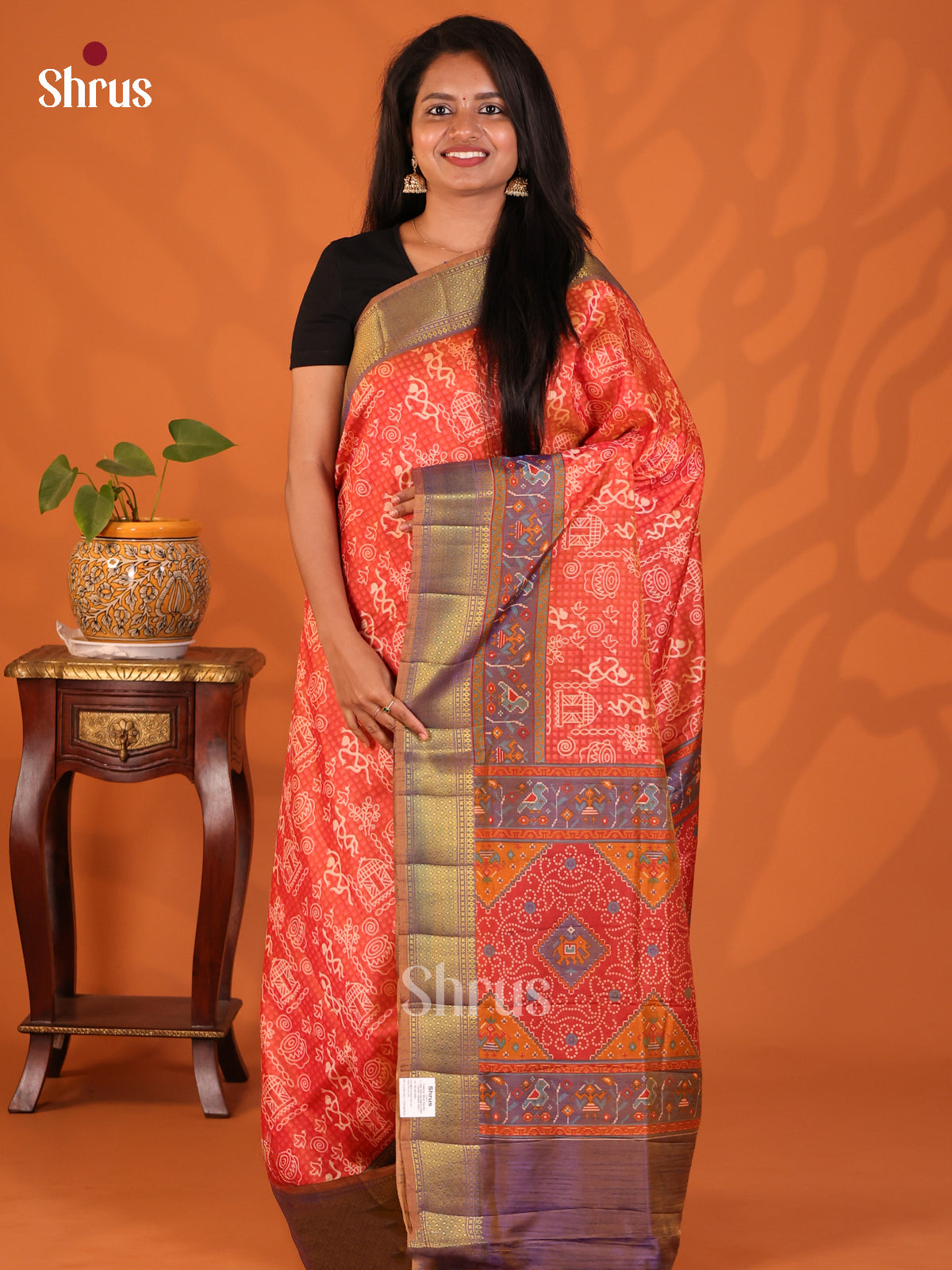 Red with Purple - Semi Patola Saree - Shop on Shrus.com