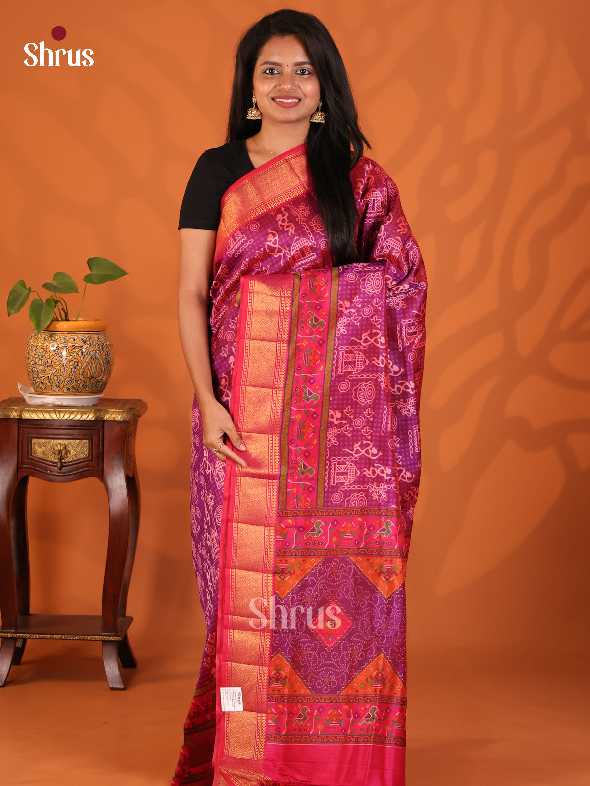 Purple with Pink - Semi Patola Saree - Shop on Shrus.com