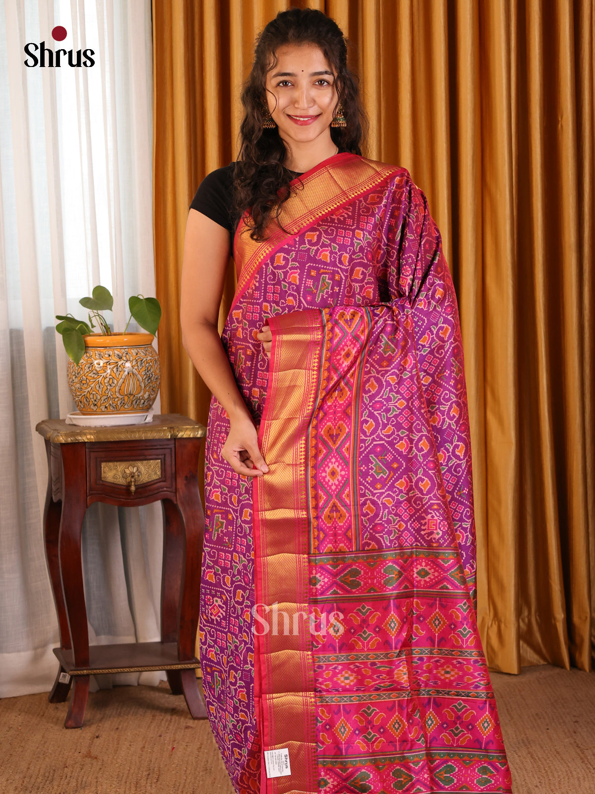 Purple with Pink- Semi Patola Saree - Shop on Shrus.com
