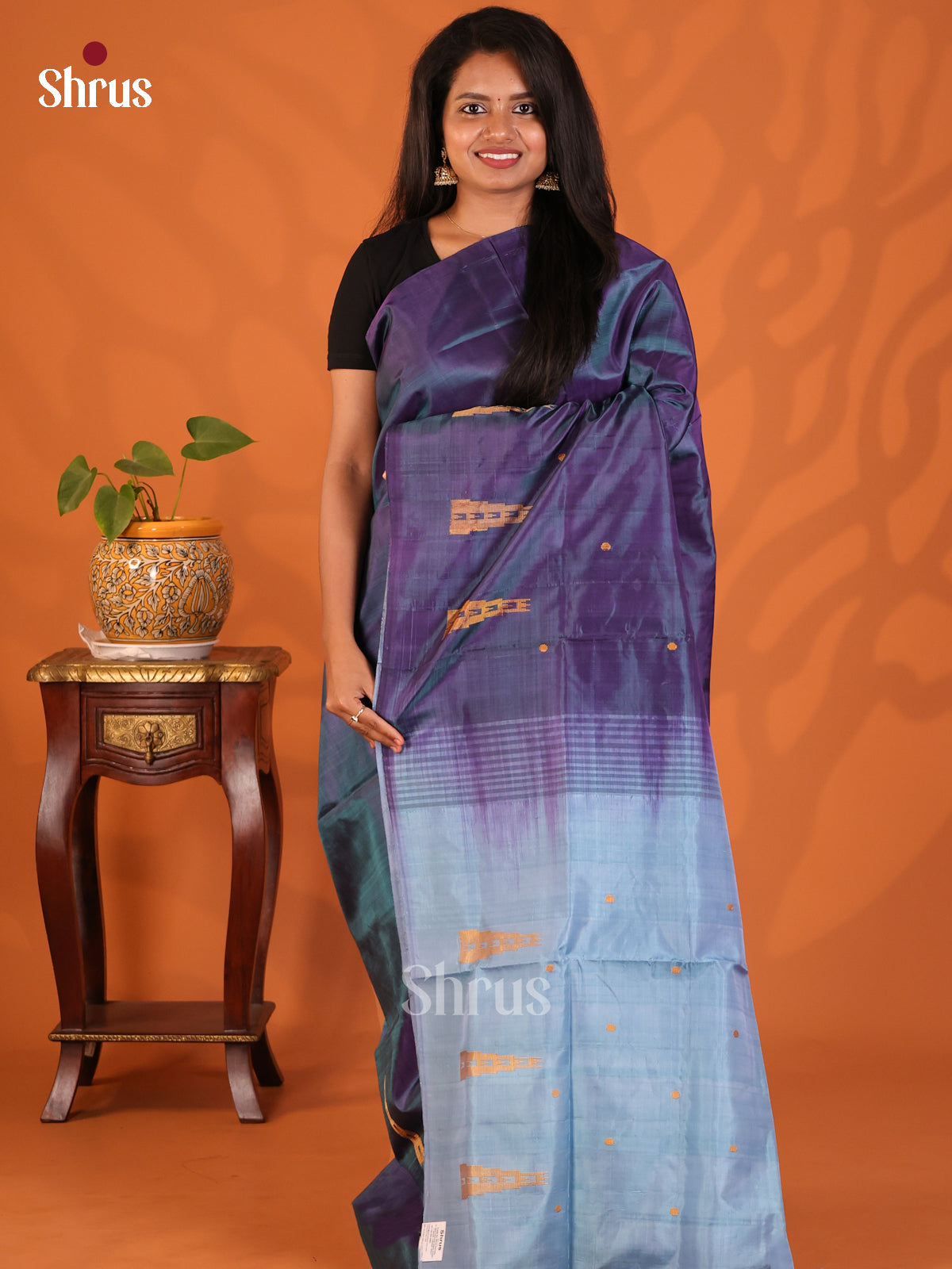 Dark Blue with Lite Blue - Banana Pith Saree - Shop on Shrus.com