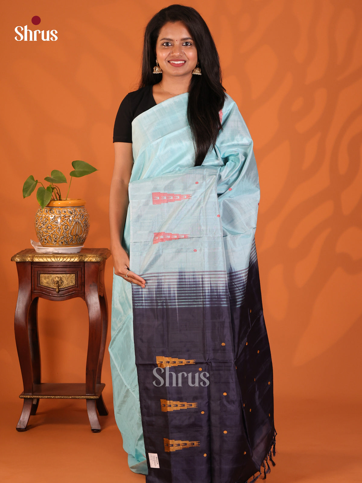 Lite Blue & Blue - Banana Pith Saree - Shop on Shrus.com
