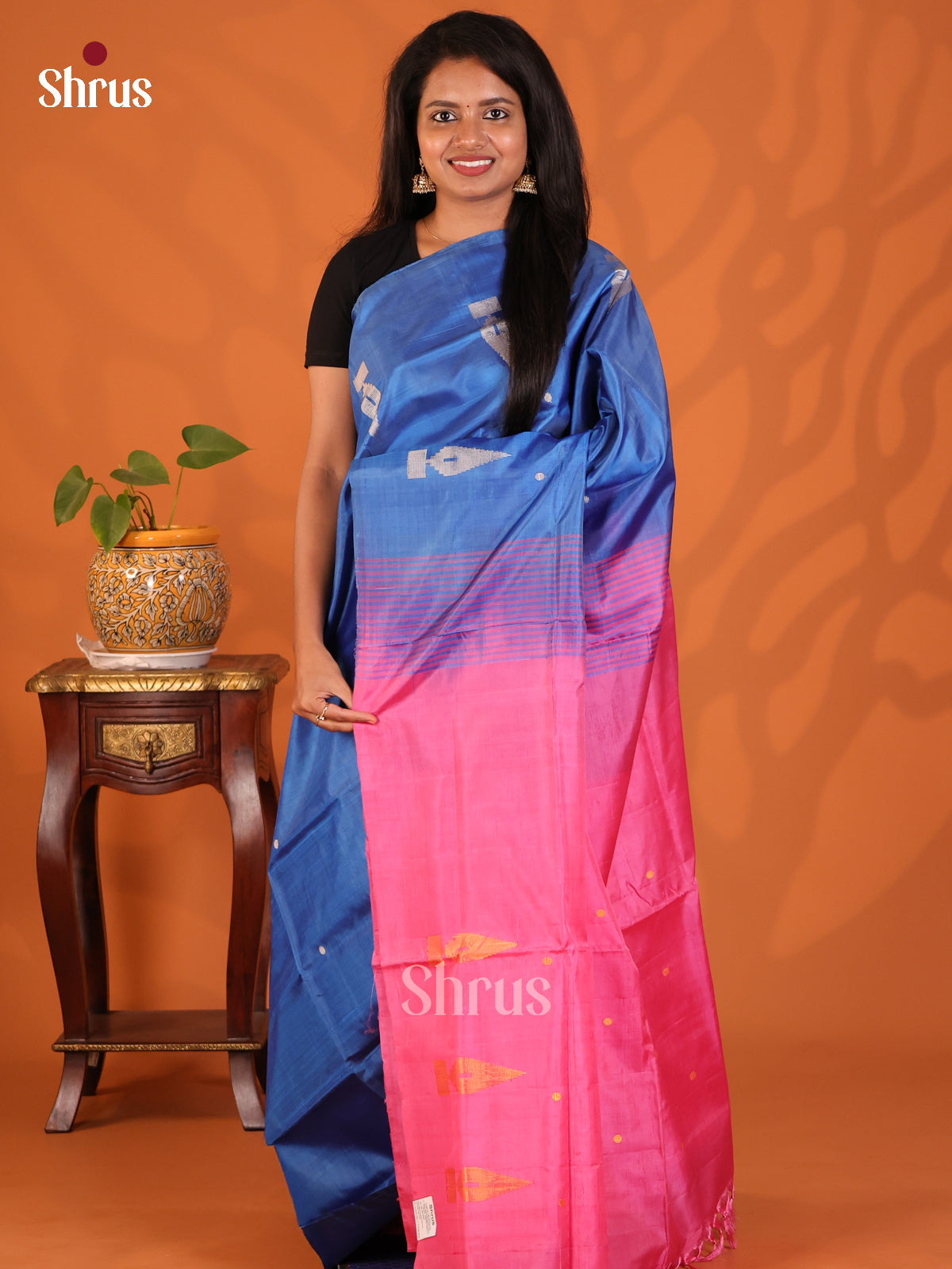 Blue with Pink - Banana Pith Saree - Shop on Shrus.com