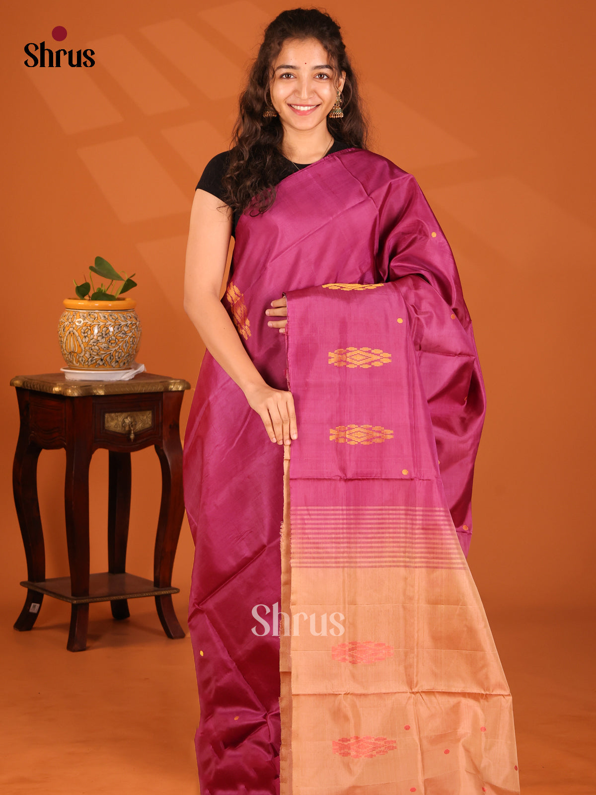 Wine & Brown - Banana Pith Saree - Shop on Shrus.com