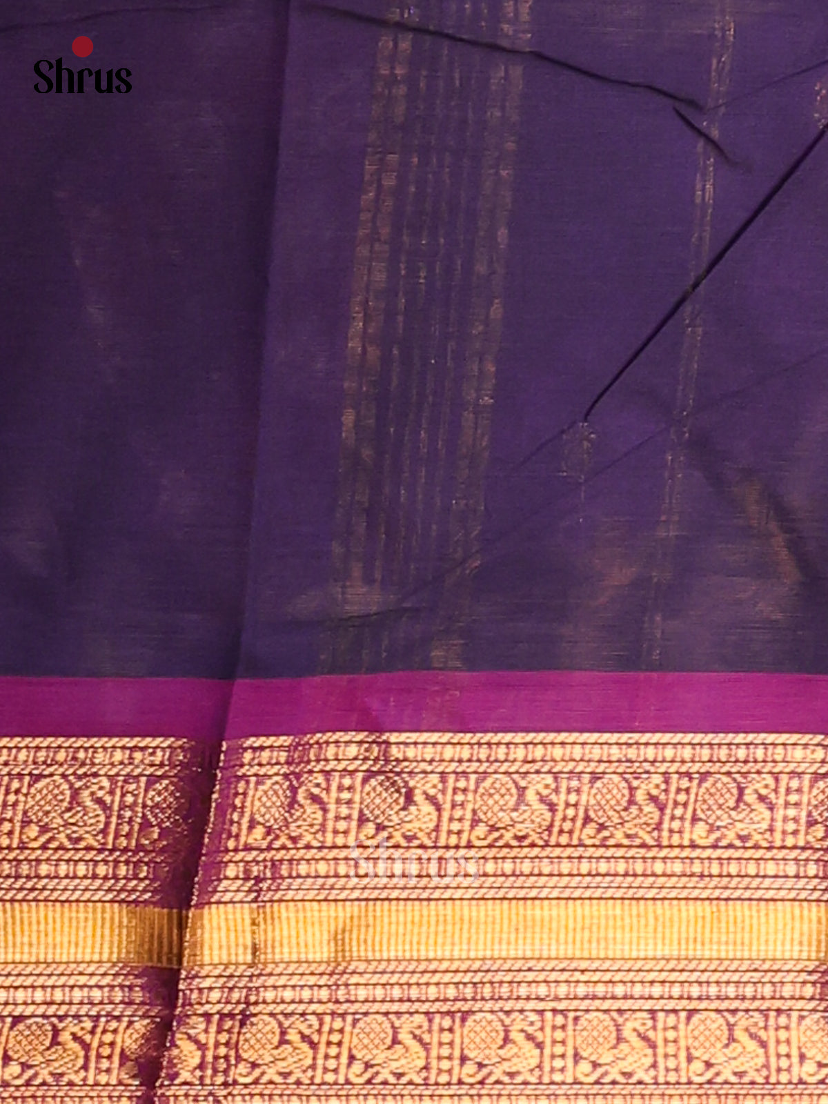 Regal Violet Chettinad Cotton Saree with Thread Buttas & Gold Zari Border - Shop on Shrus.com